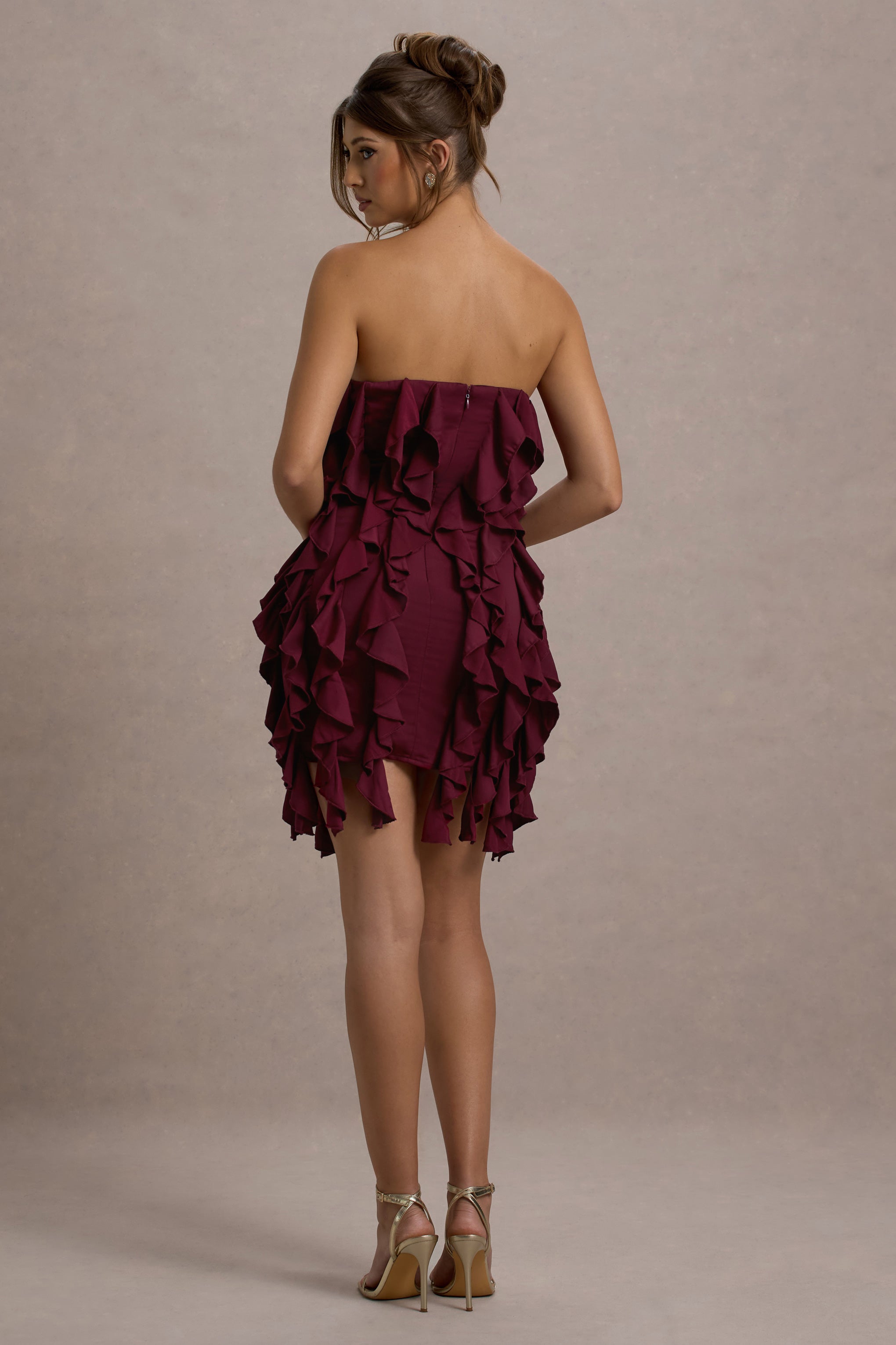 It Girl | Plum Bandeau Bodycon Mini Dress With Ruffles