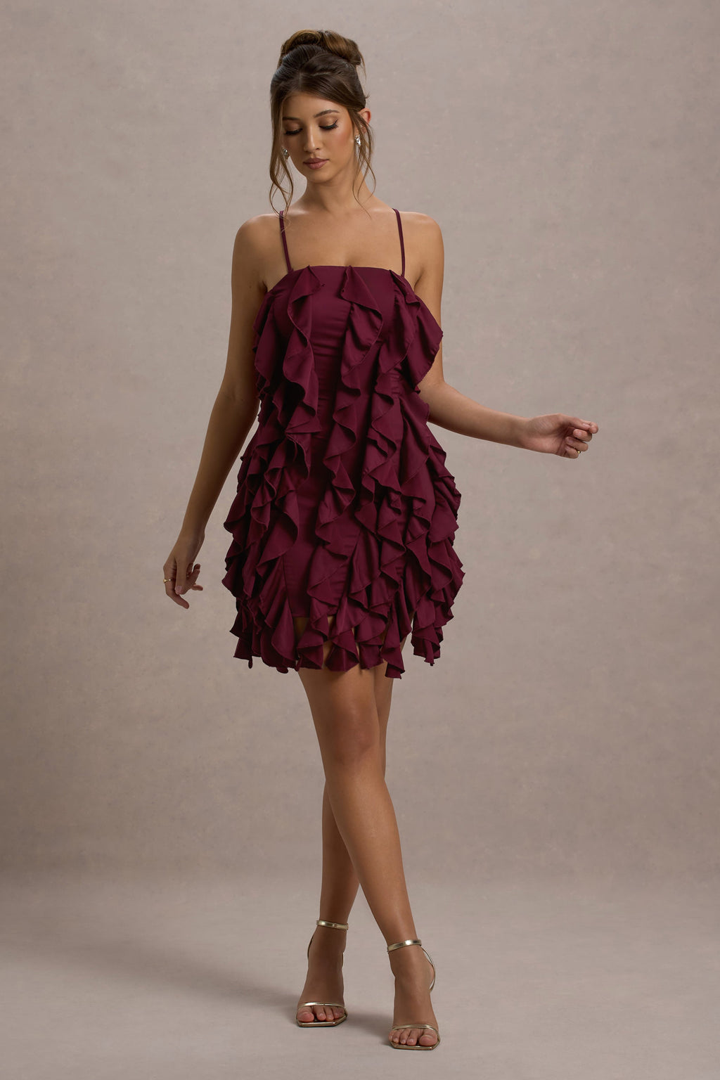 It Girl | Plum Bandeau Bodycon Mini Dress With Ruffles