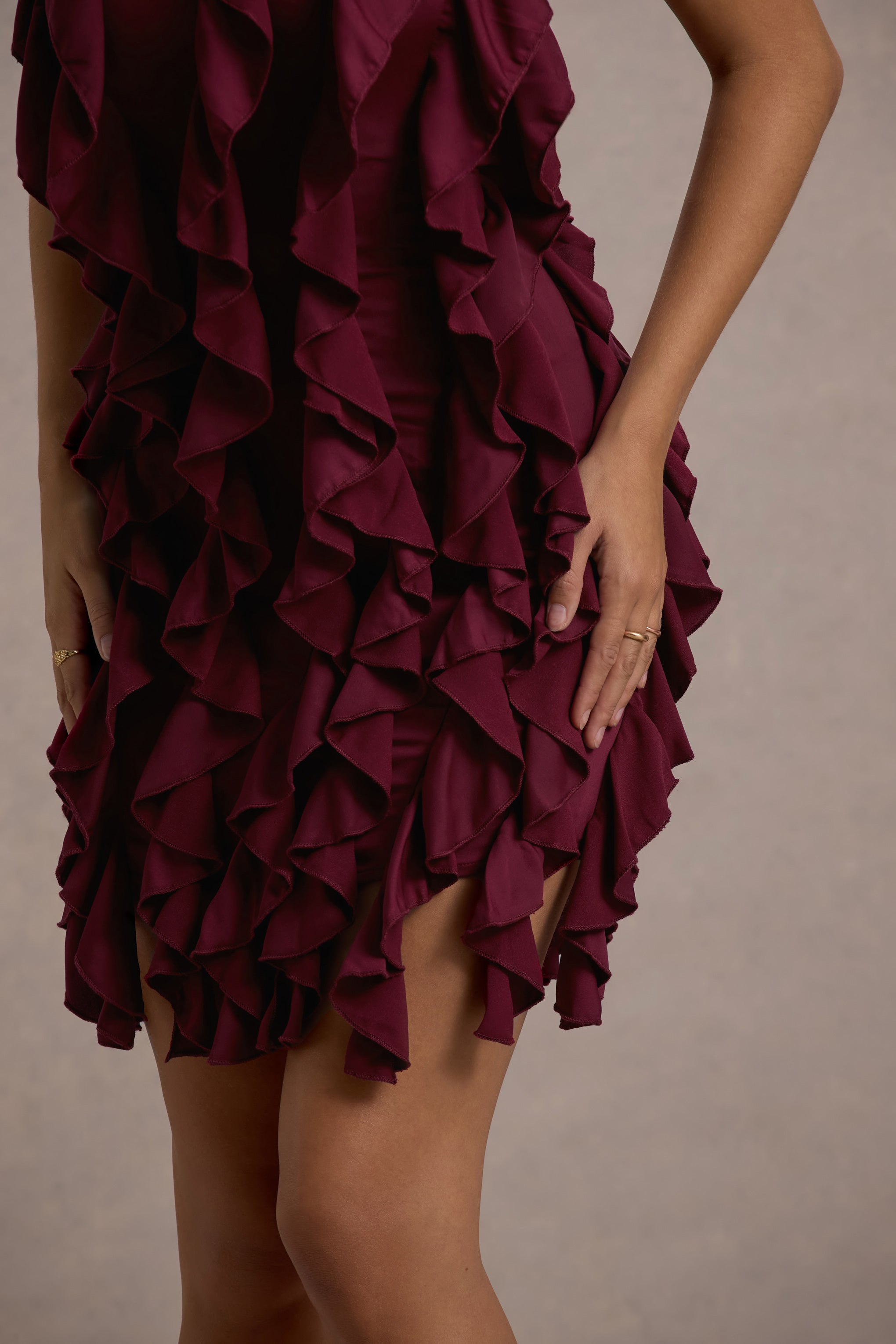 It Girl | Plum Bandeau Bodycon Mini Dress With Ruffles