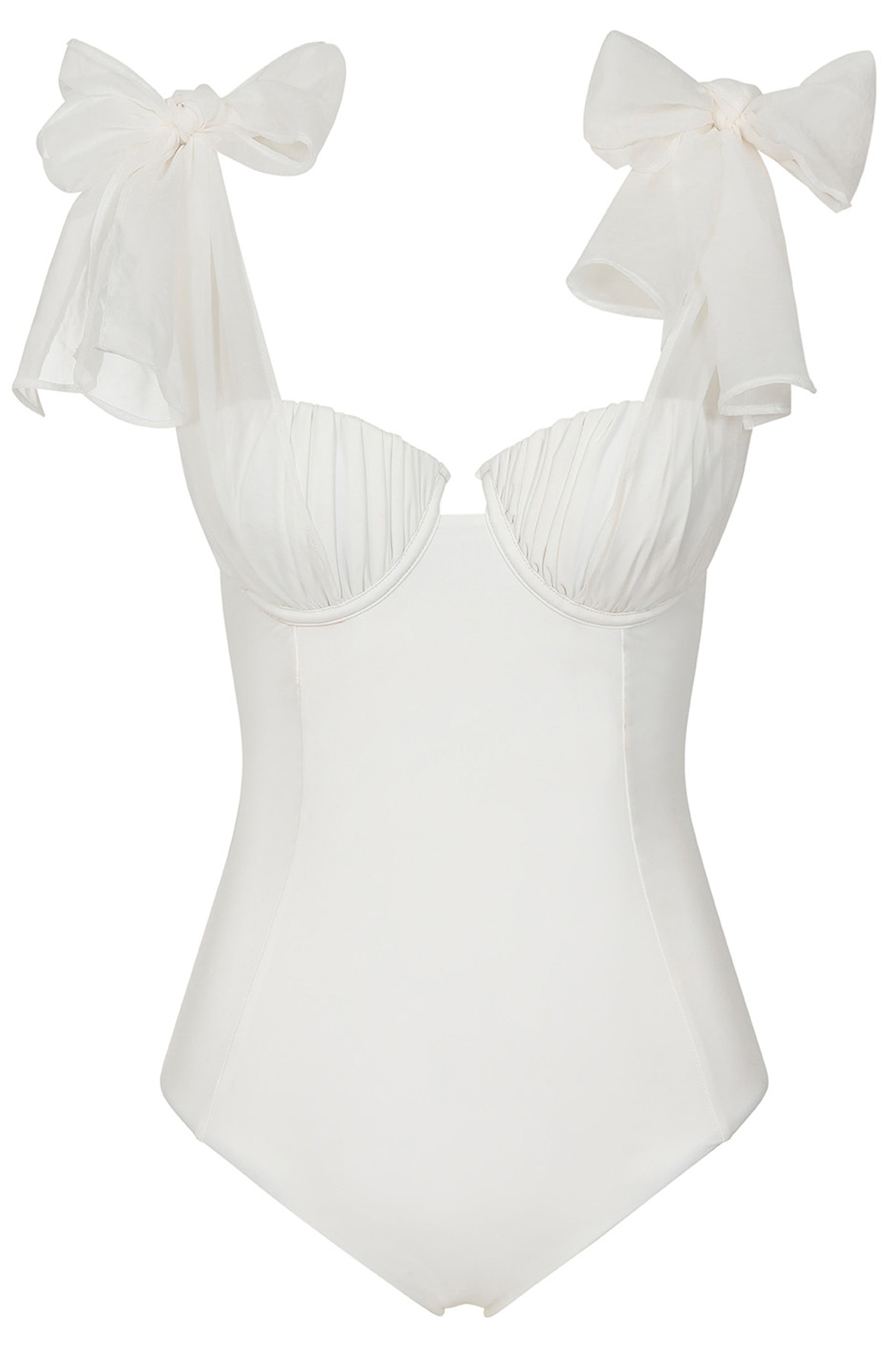 Sheer Bliss | White Swimsuit With Organza Bows