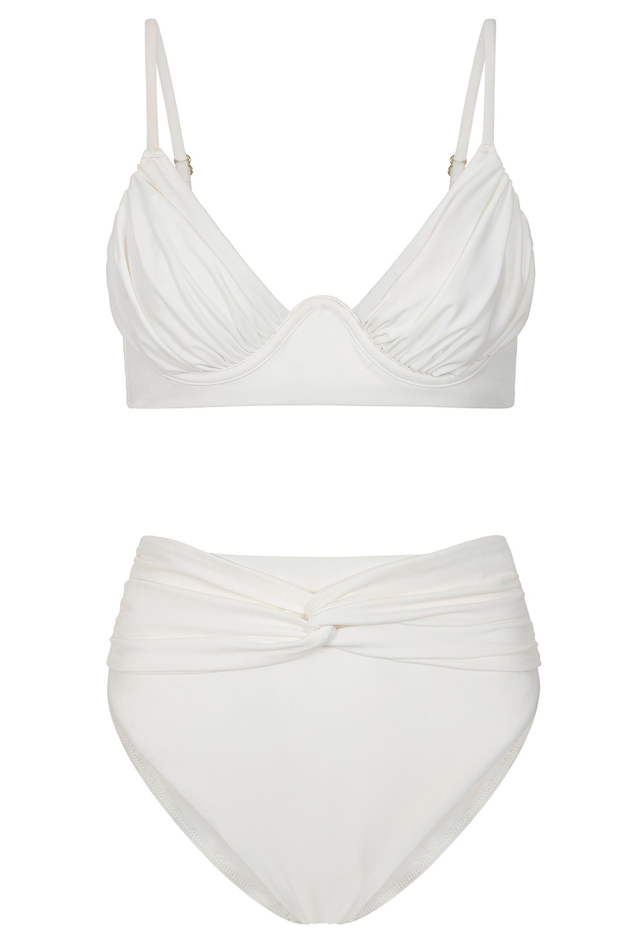High Tide | White High Waisted Twist Front Bikini Bottoms