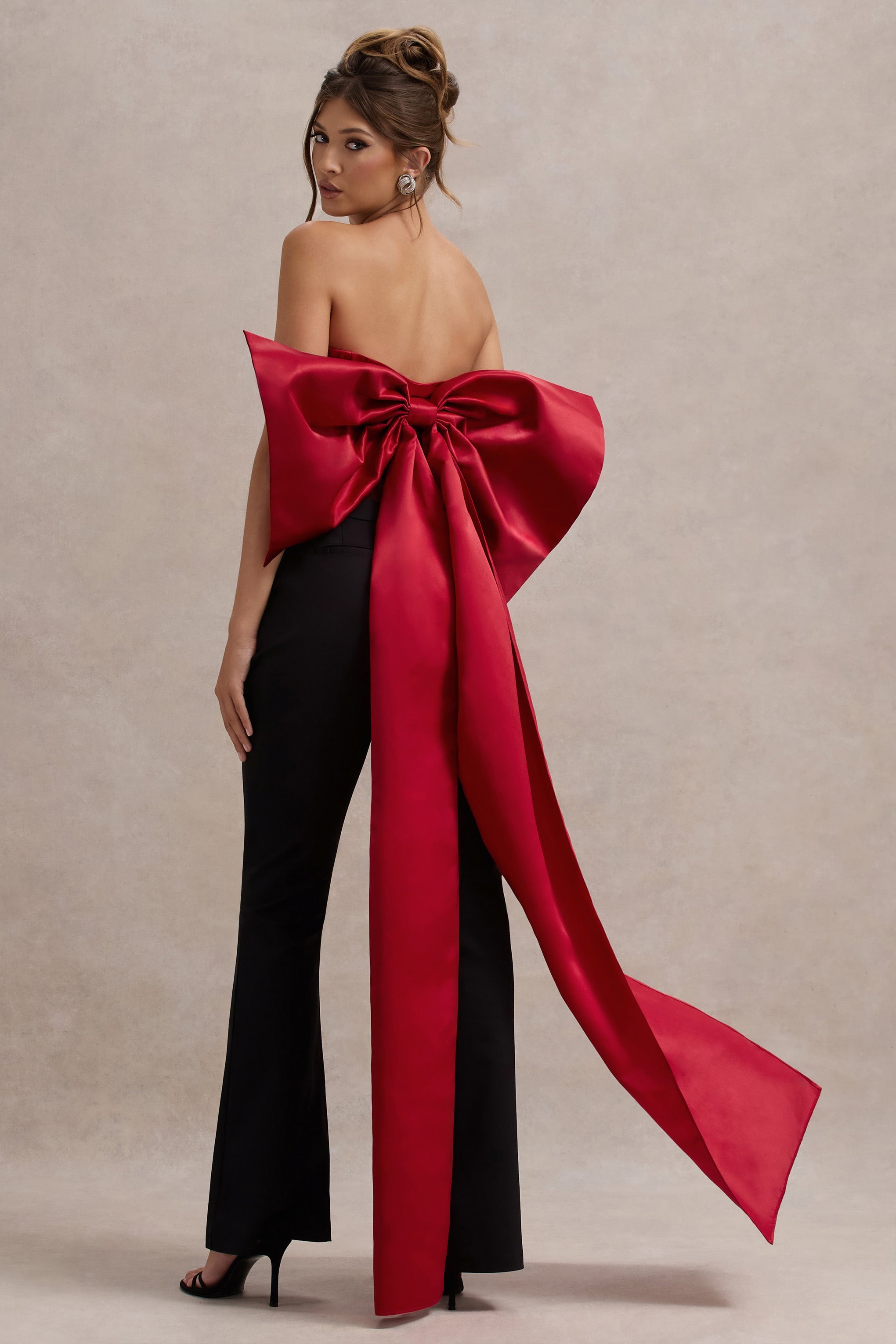 Sweet Escape | Red Satin Crop Top With Oversized Satin Bow