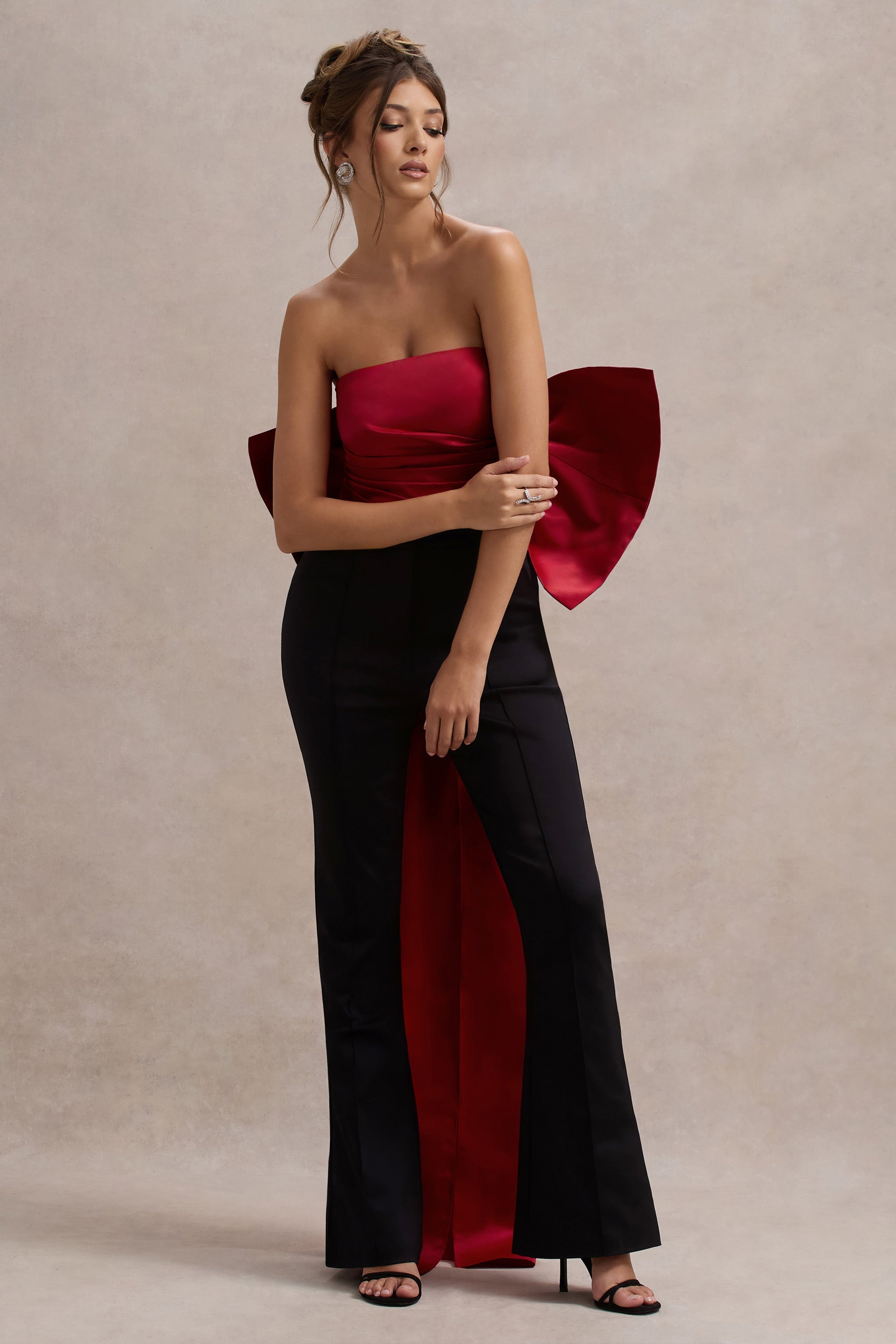Sweet Escape | Red Satin Crop Top With Oversized Satin Bow