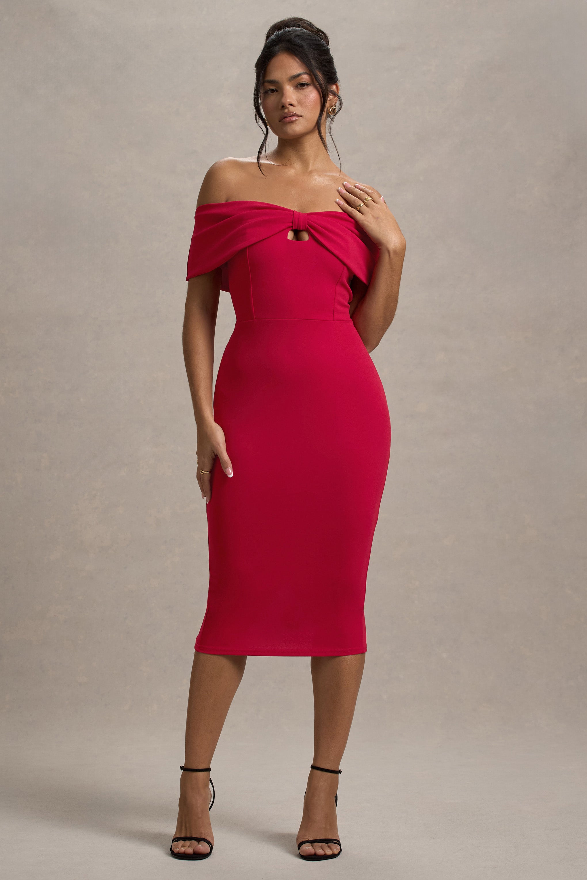 Hope | Red Bow Bardot Midi Dress