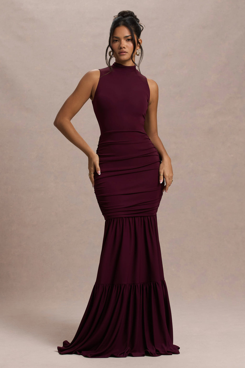 Verano | Plum High-Neck Tiered Maxi Dress