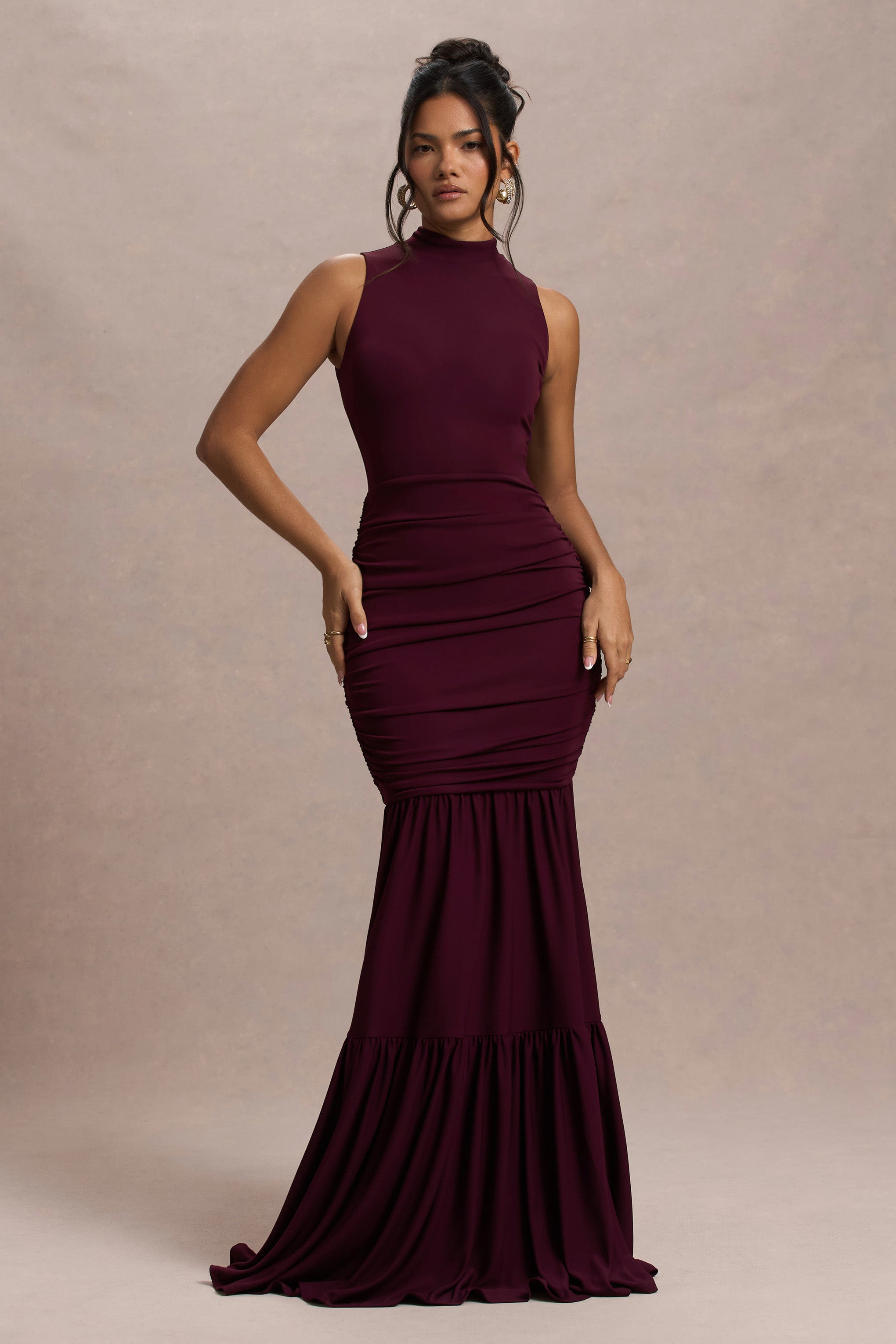 Verano | Plum High-Neck Tiered Maxi Dress
