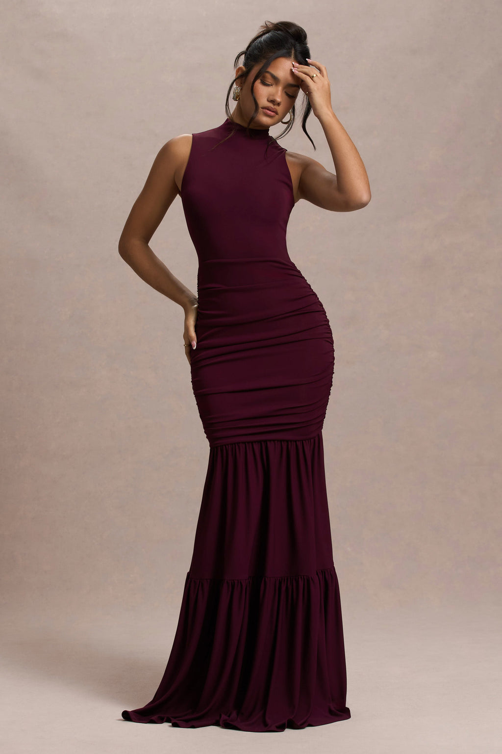 Verano | Plum High-Neck Tiered Maxi Dress