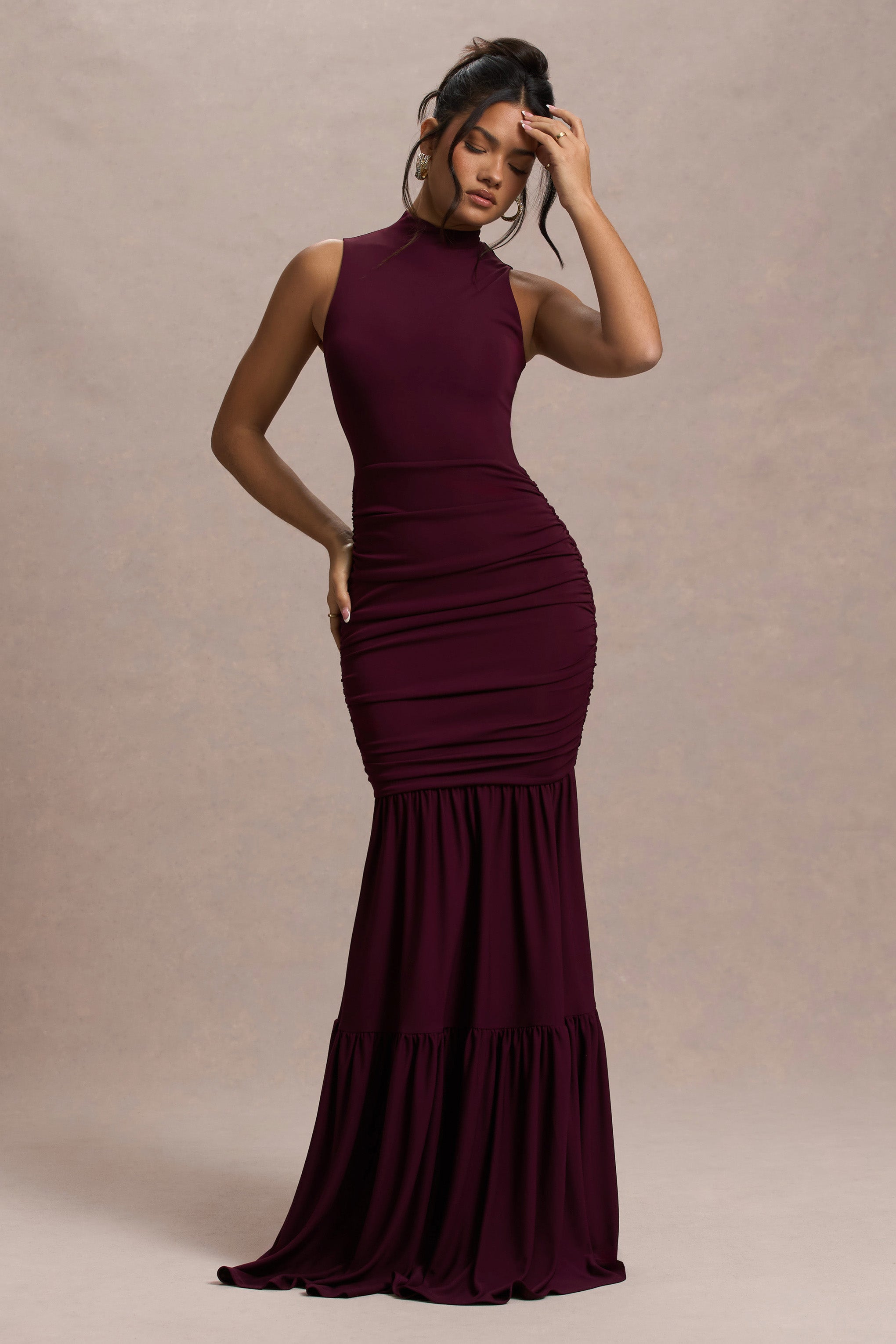 Verano | Plum High-Neck Tiered Maxi Dress