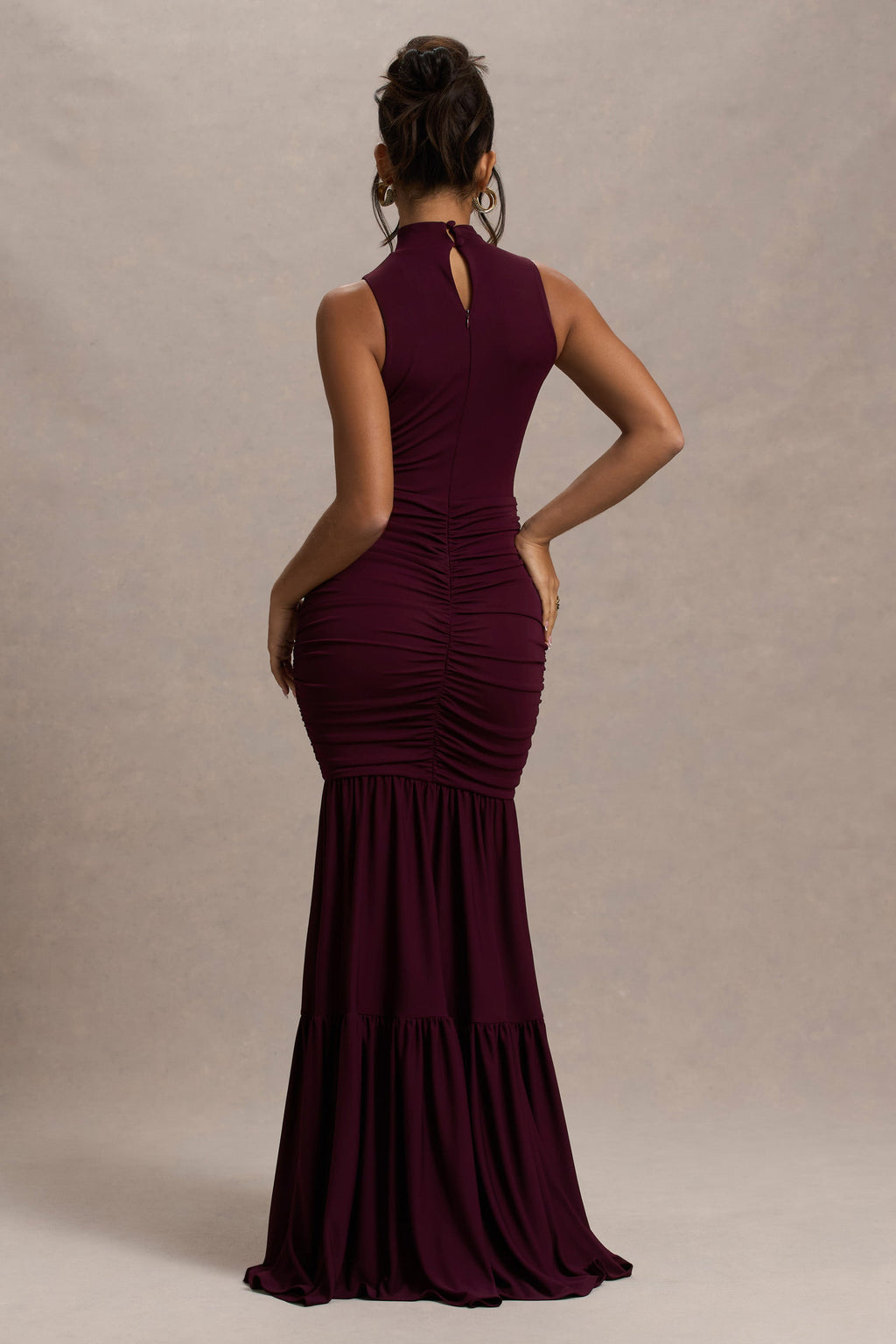 Verano | Plum High-Neck Tiered Maxi Dress