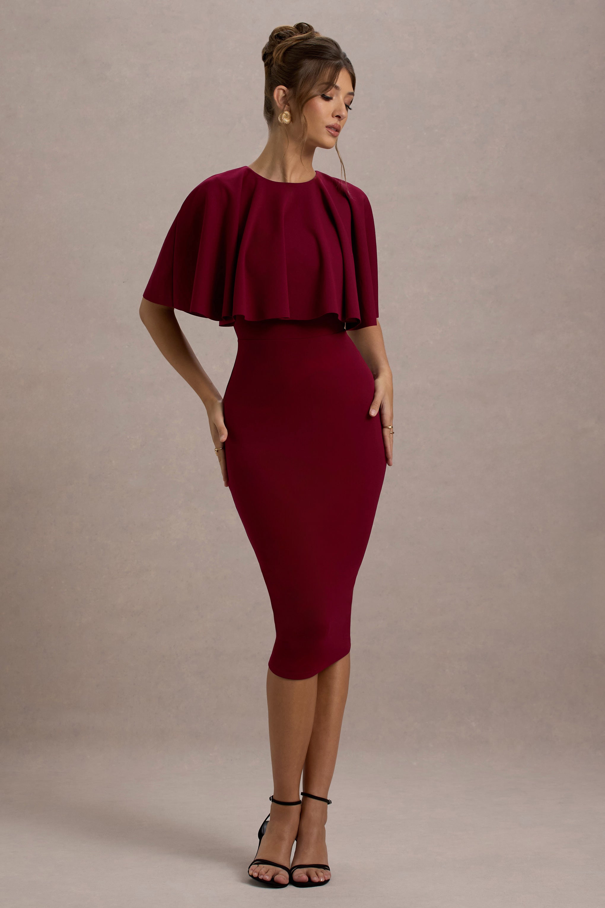 Andorra | Berry Bodycon Cape Midi Dress