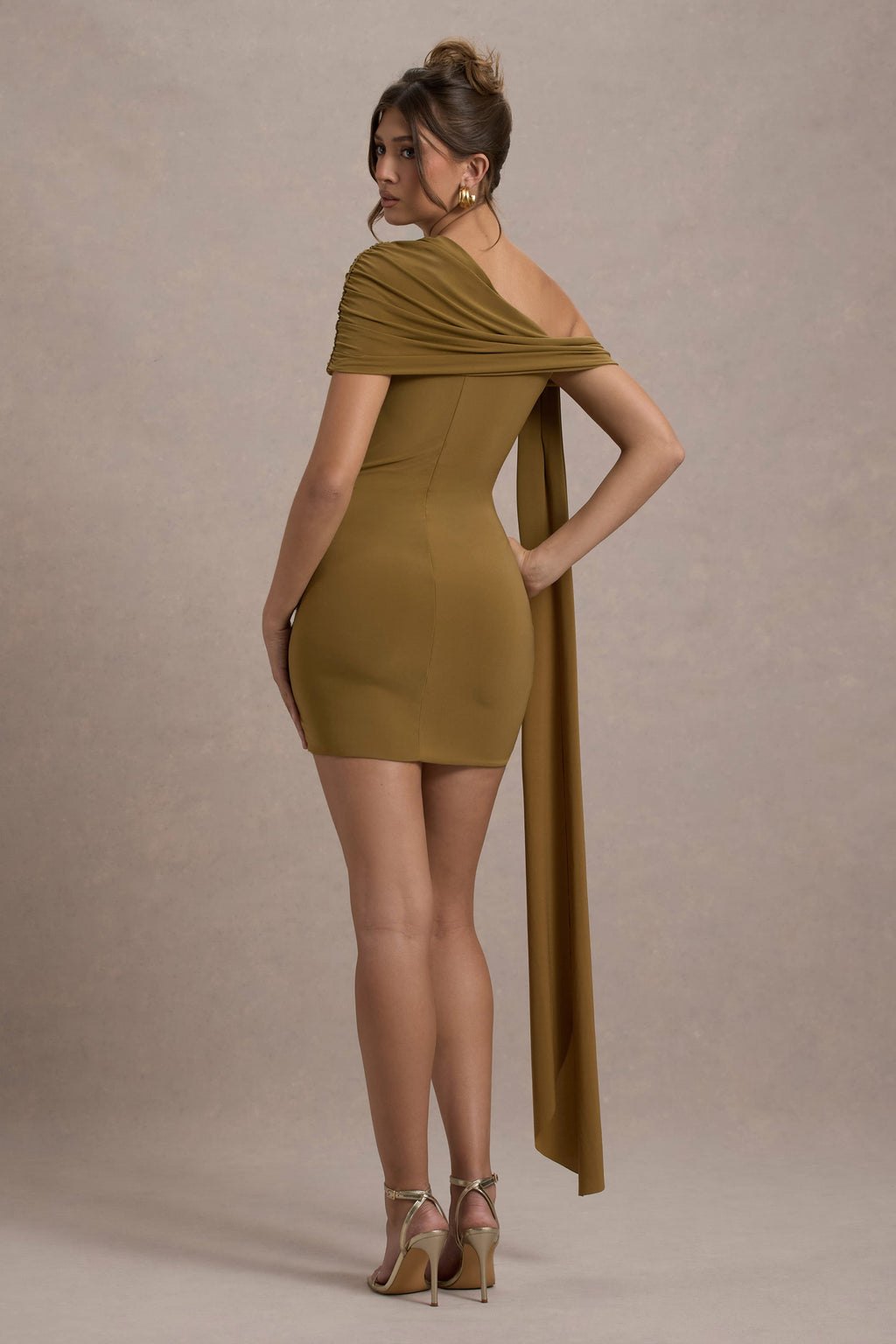 Alessio | Mustard One-Shoulder Mini Dress With Drape