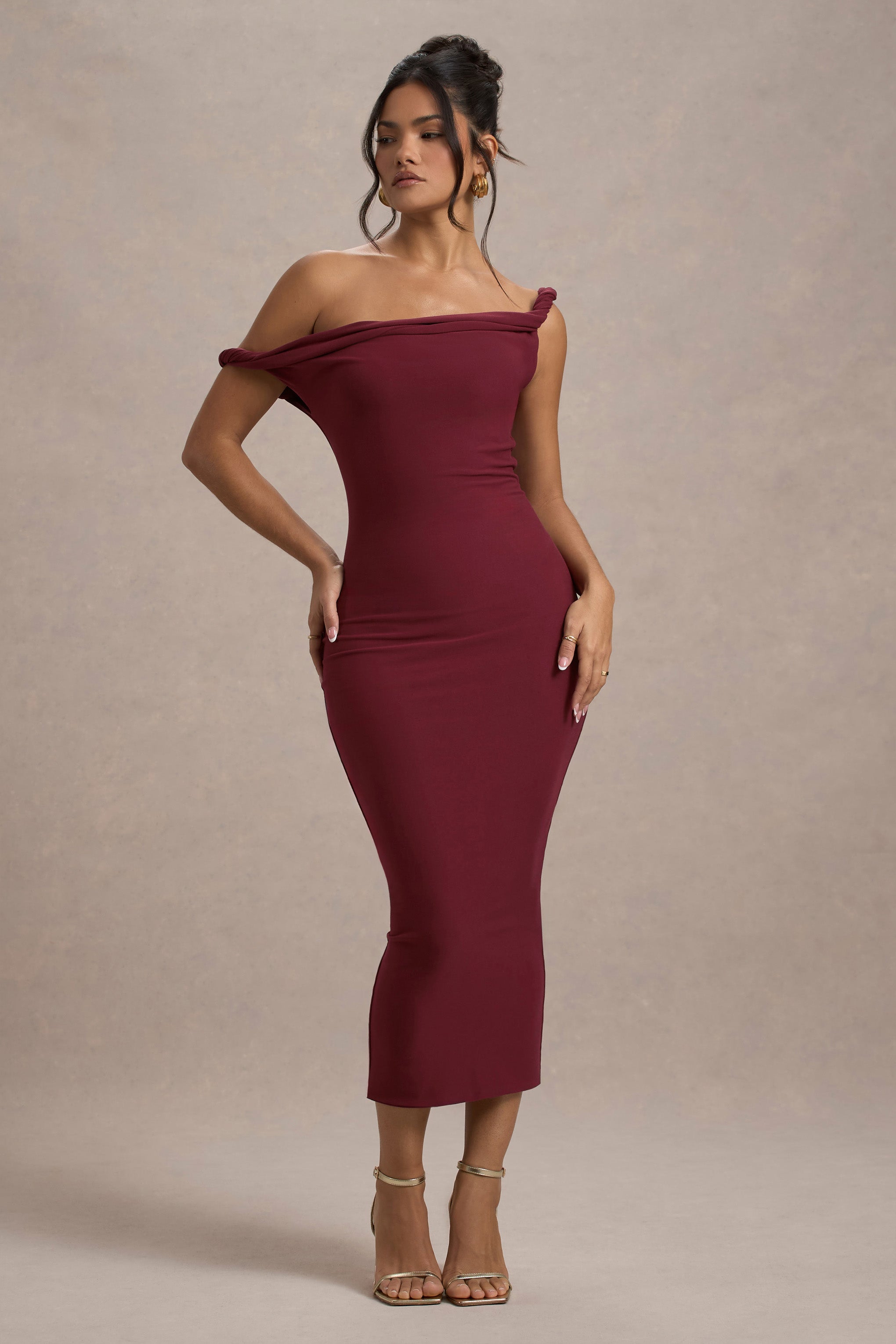 Salome | Berry Twisted Asymmetric Midi Dress