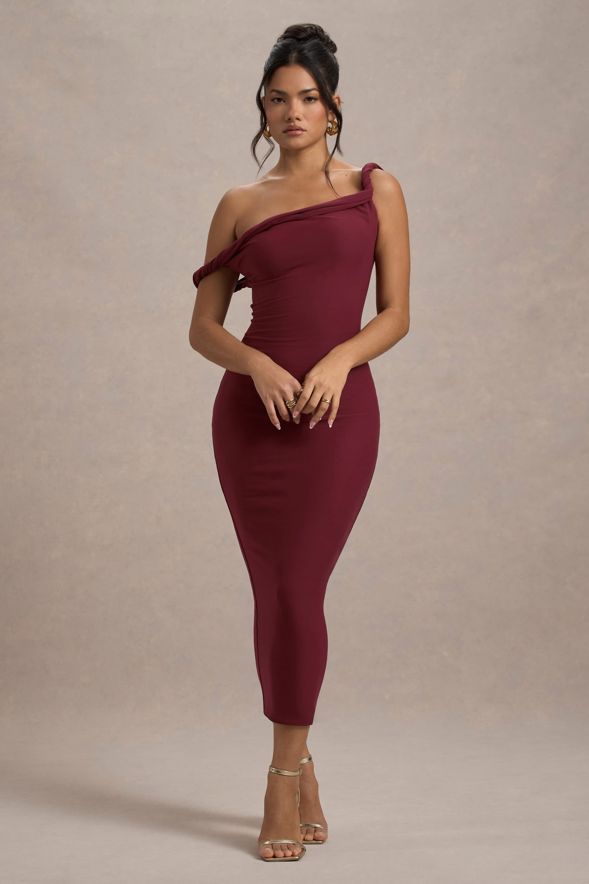 Salome | Berry Twisted Asymmetric Midi Dress