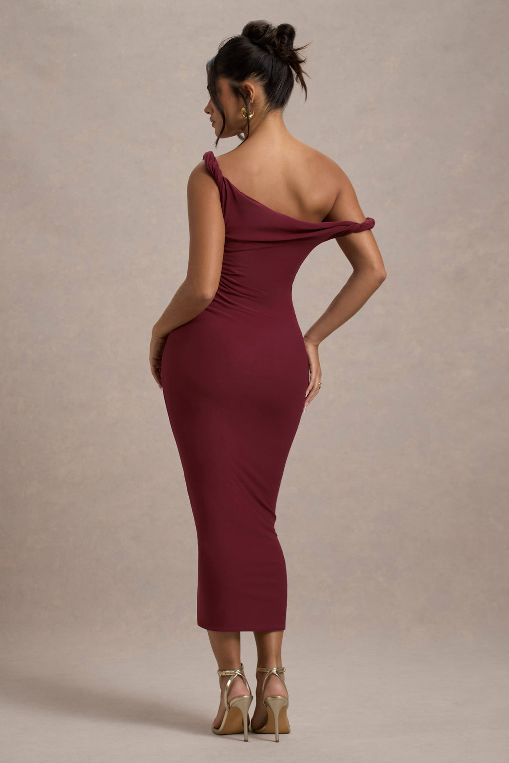 Salome | Berry Twisted Asymmetric Midi Dress