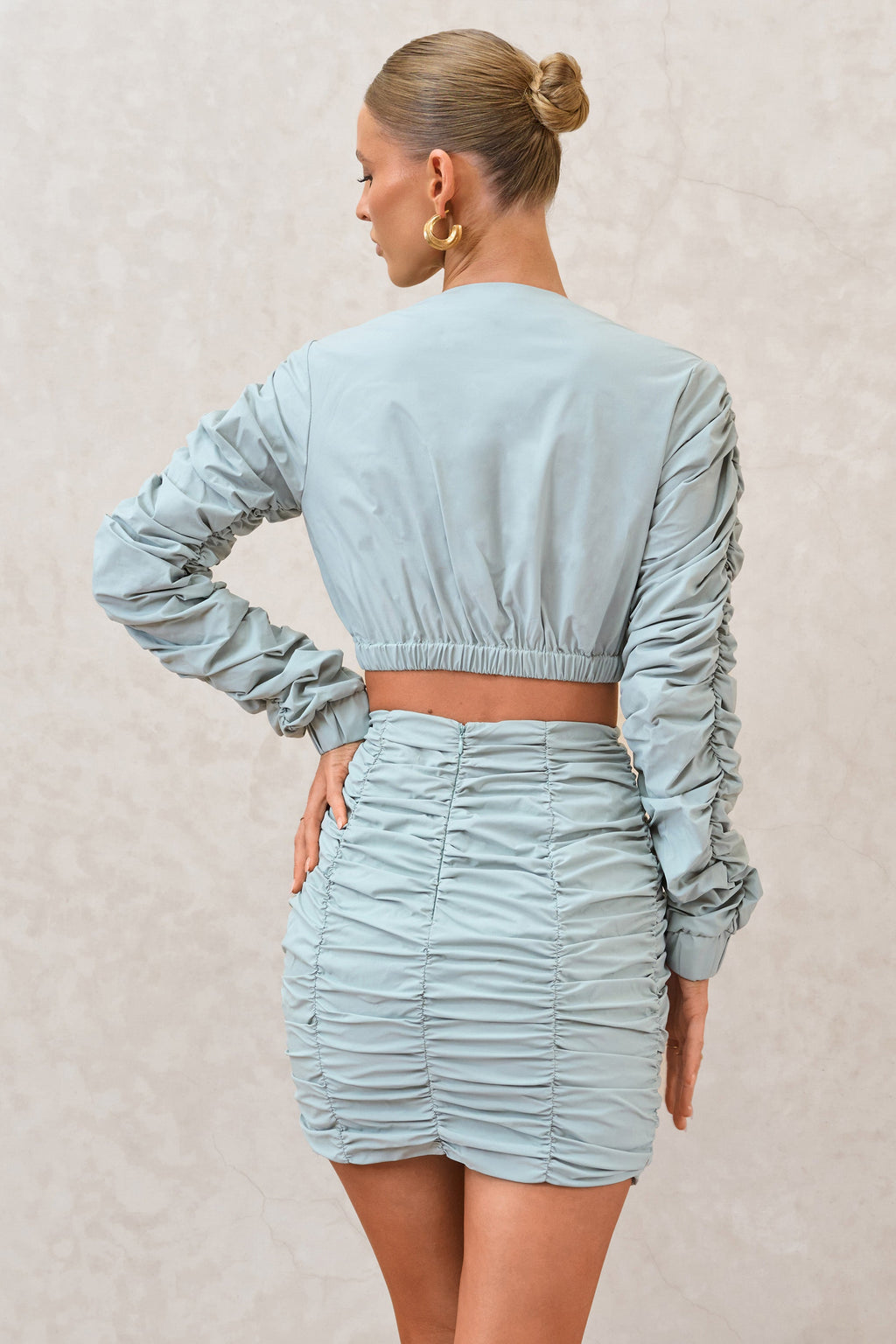 Break Of Day | Sage Ruched Mini Skirt