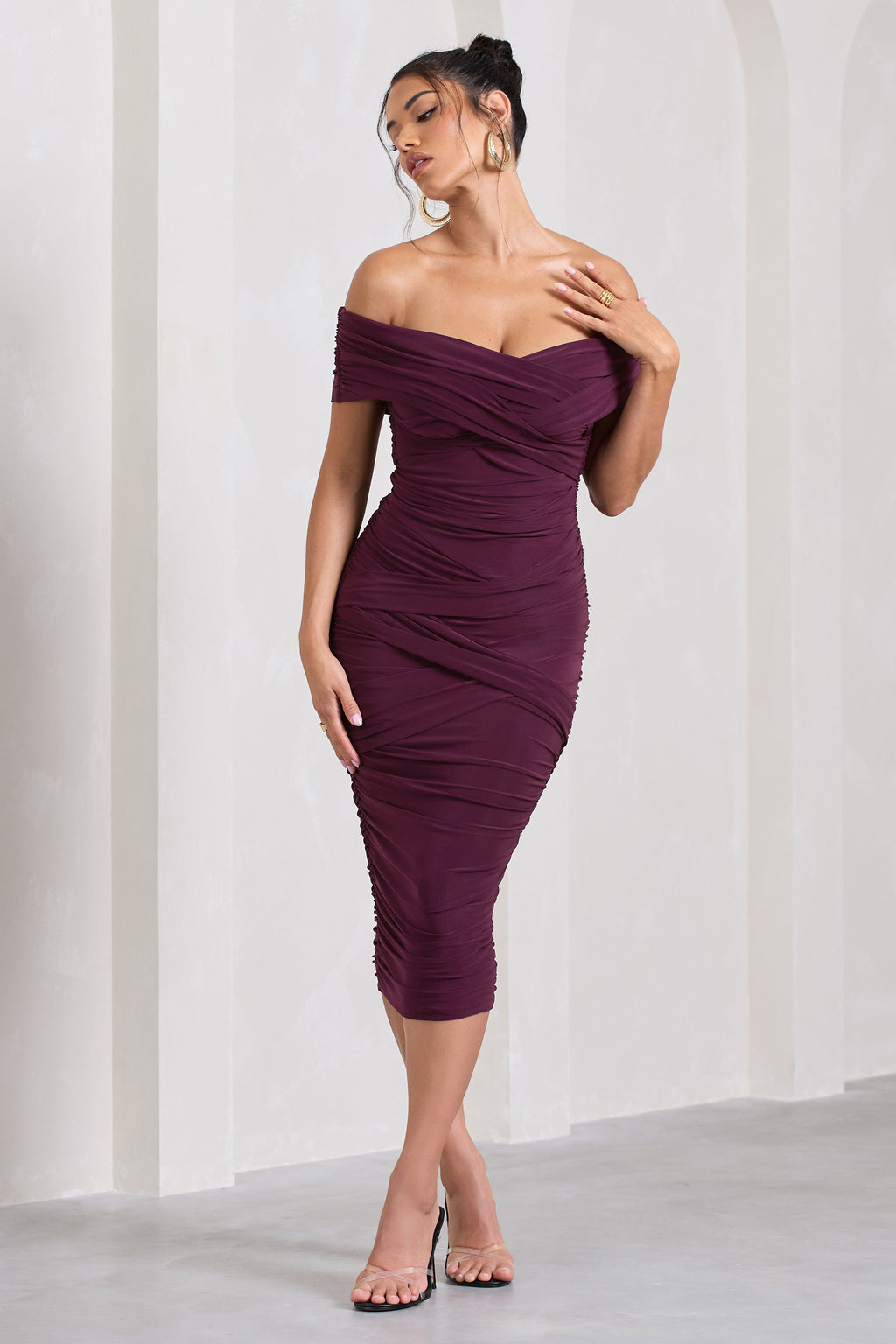 Amanda | Cherry Twisted Wrap Bardot Midi Dress