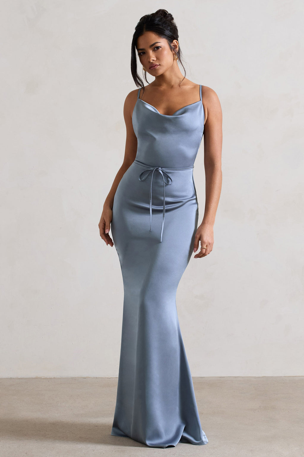 Lifetime | Slate Blue Satin Cowl Neck Maxi Dress With Cross Back Detail