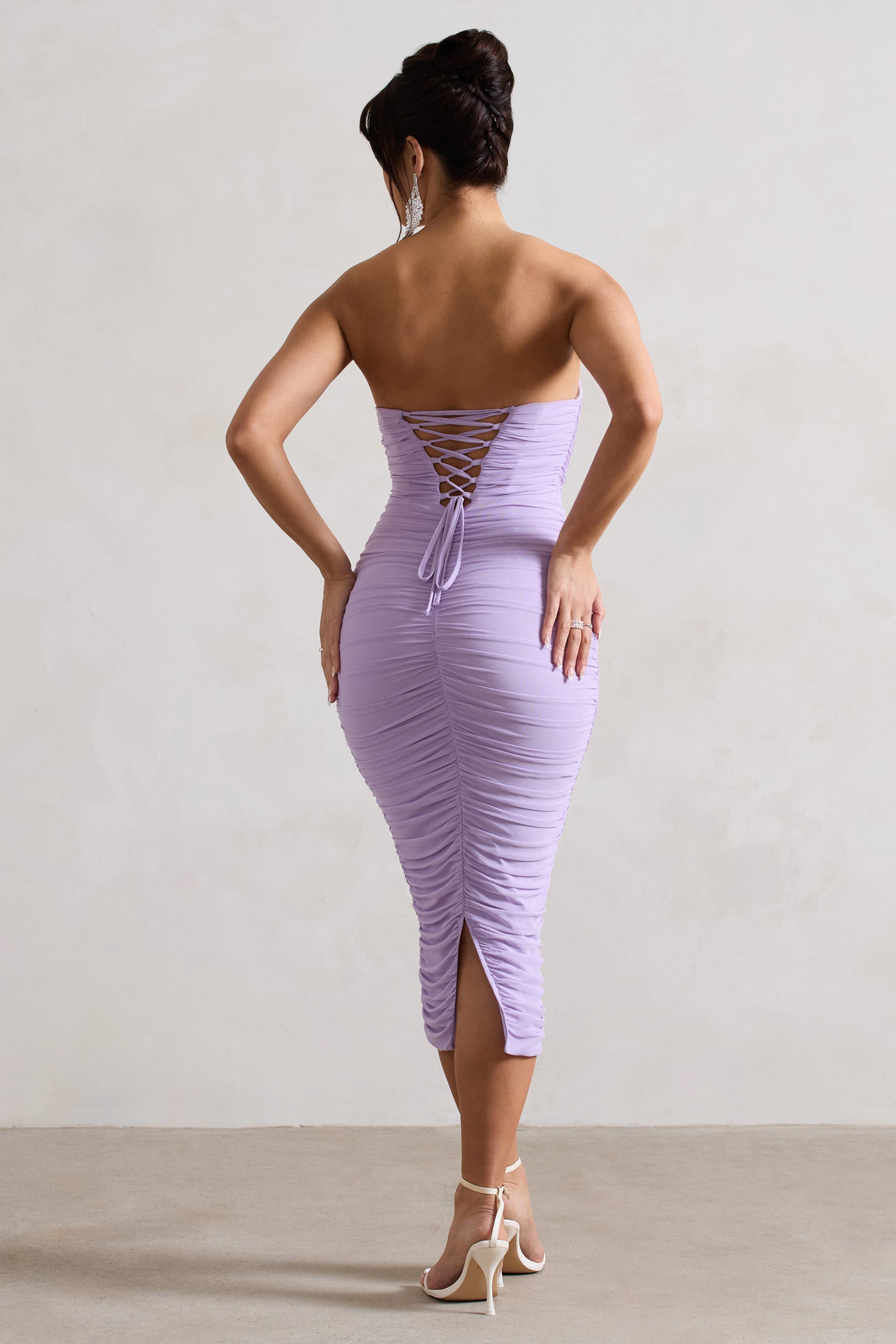 Nylah | Lilac Ruched Corset Bodycon Midi Dress