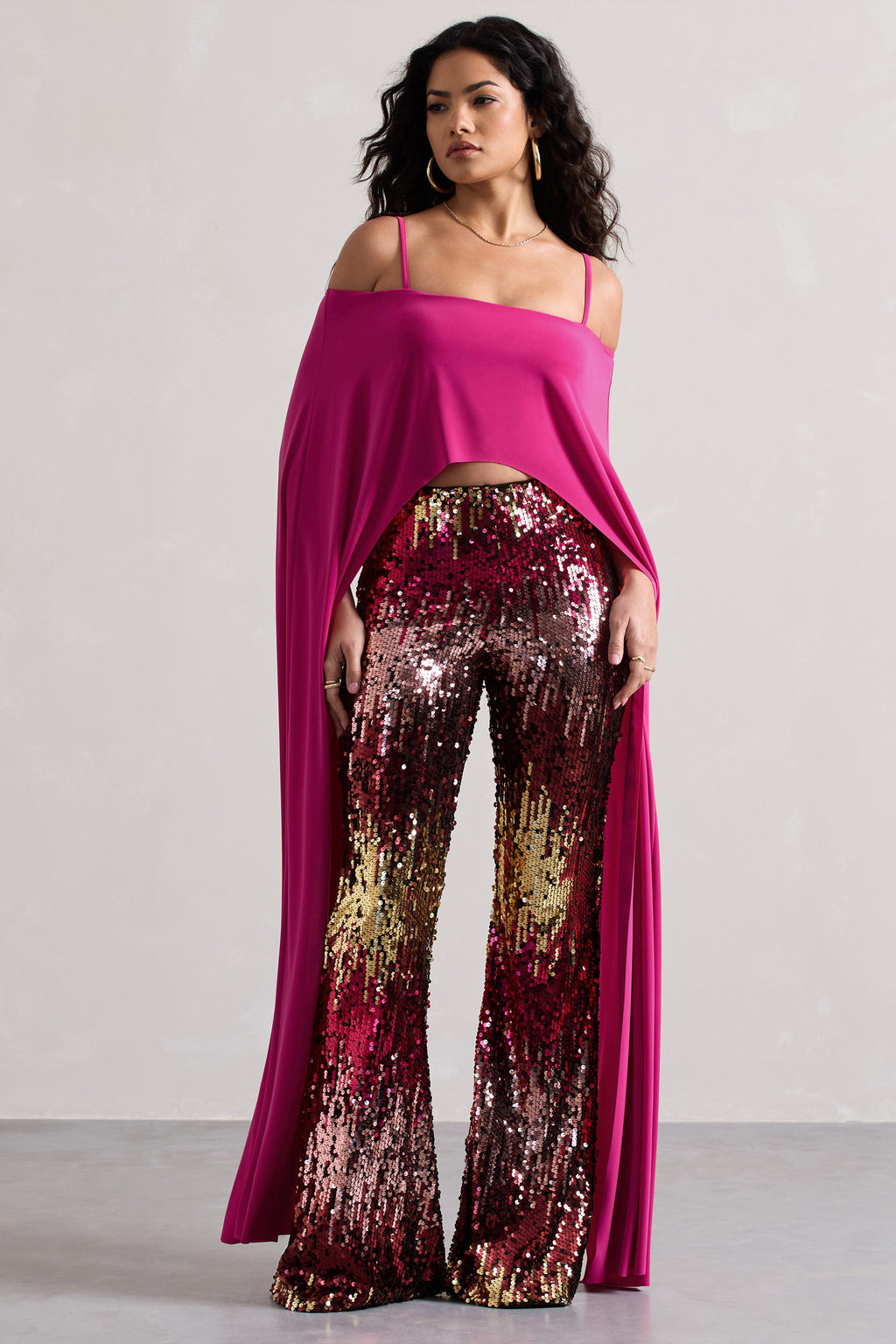 Carnival | Pink & Gold Sequin Flared-Leg Trousers