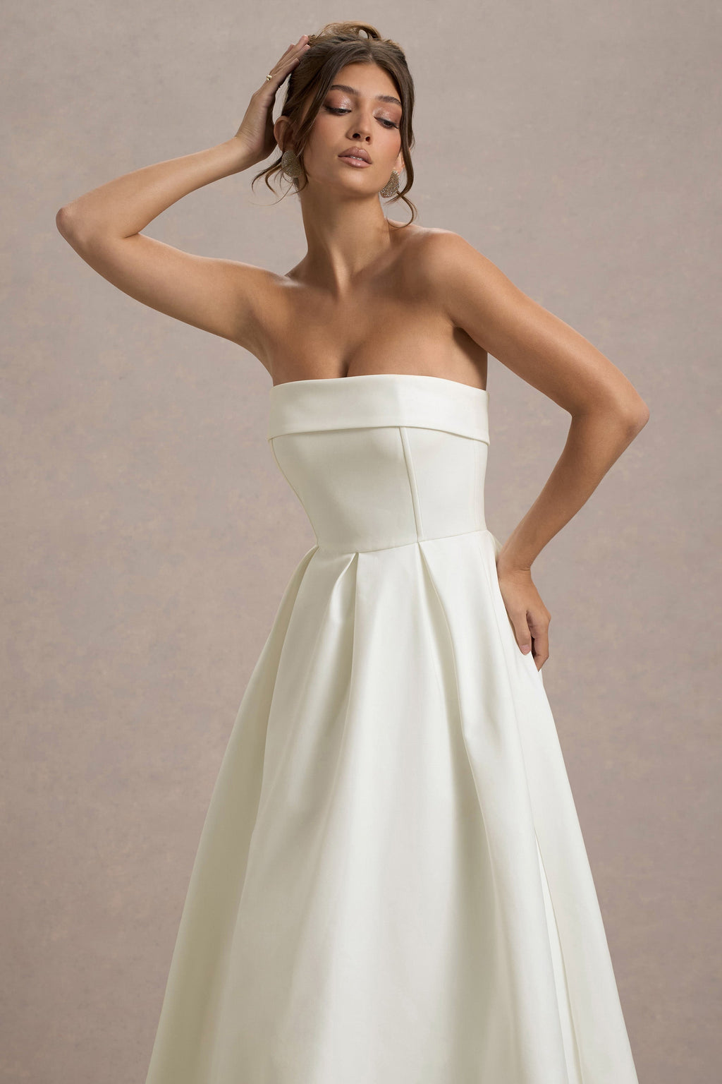 Annalise | Ecru Bandeau Skater Midi Dress