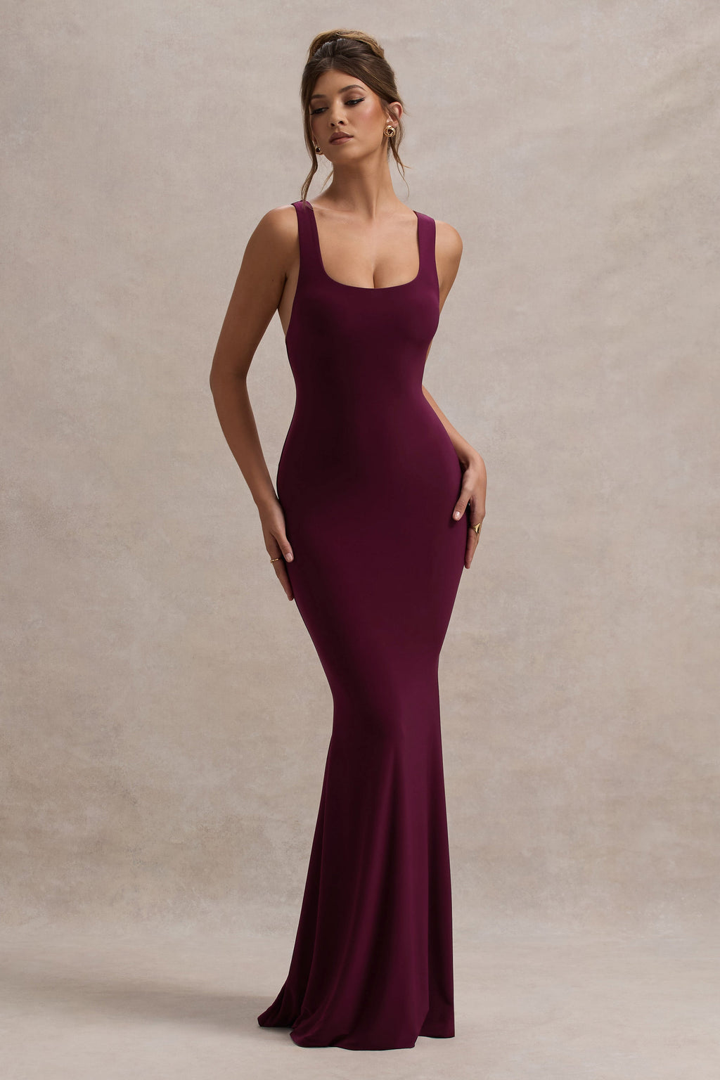 Mahina | Burgundy Square-Neck Maxi Dress