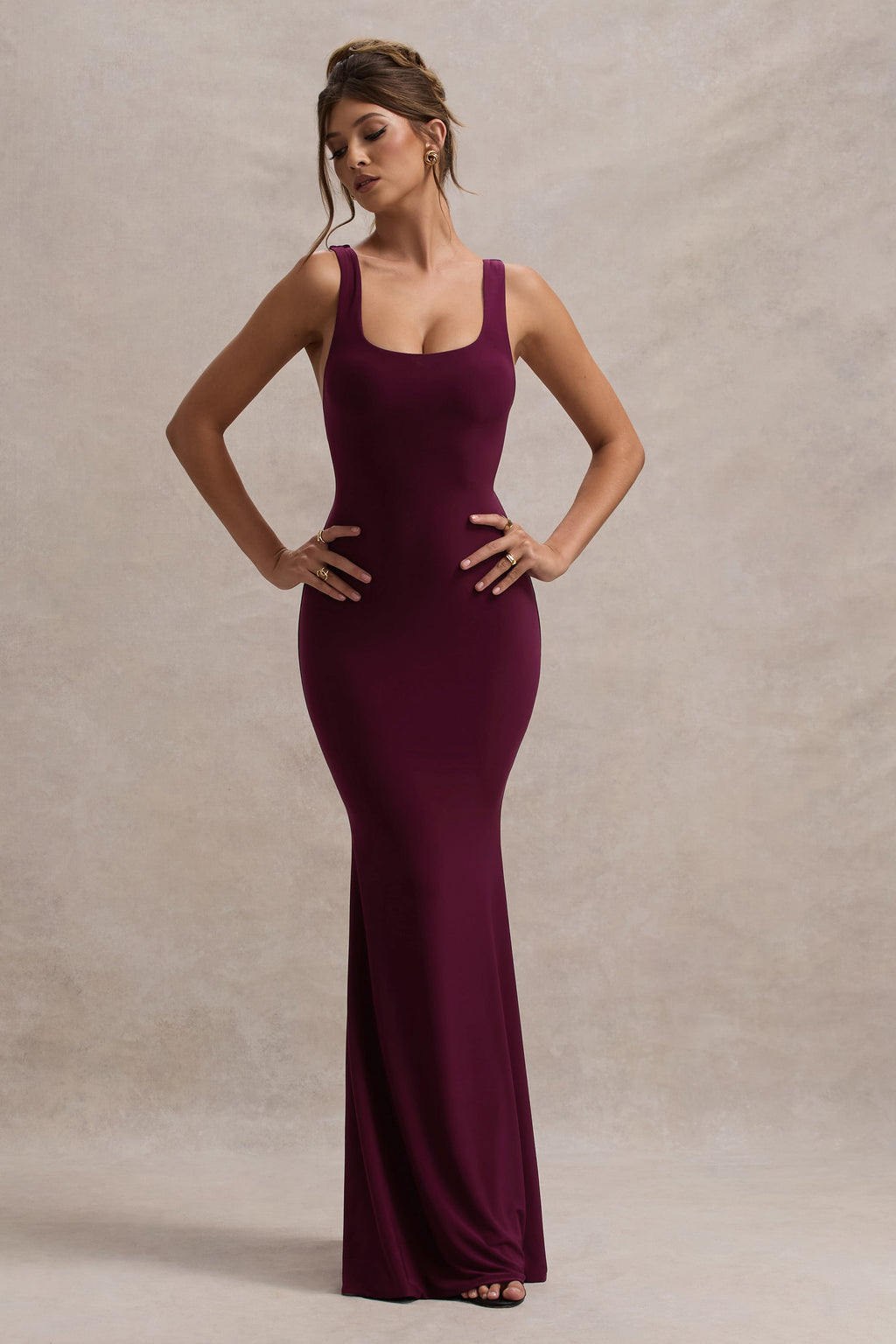 Mahina | Burgundy Square-Neck Maxi Dress