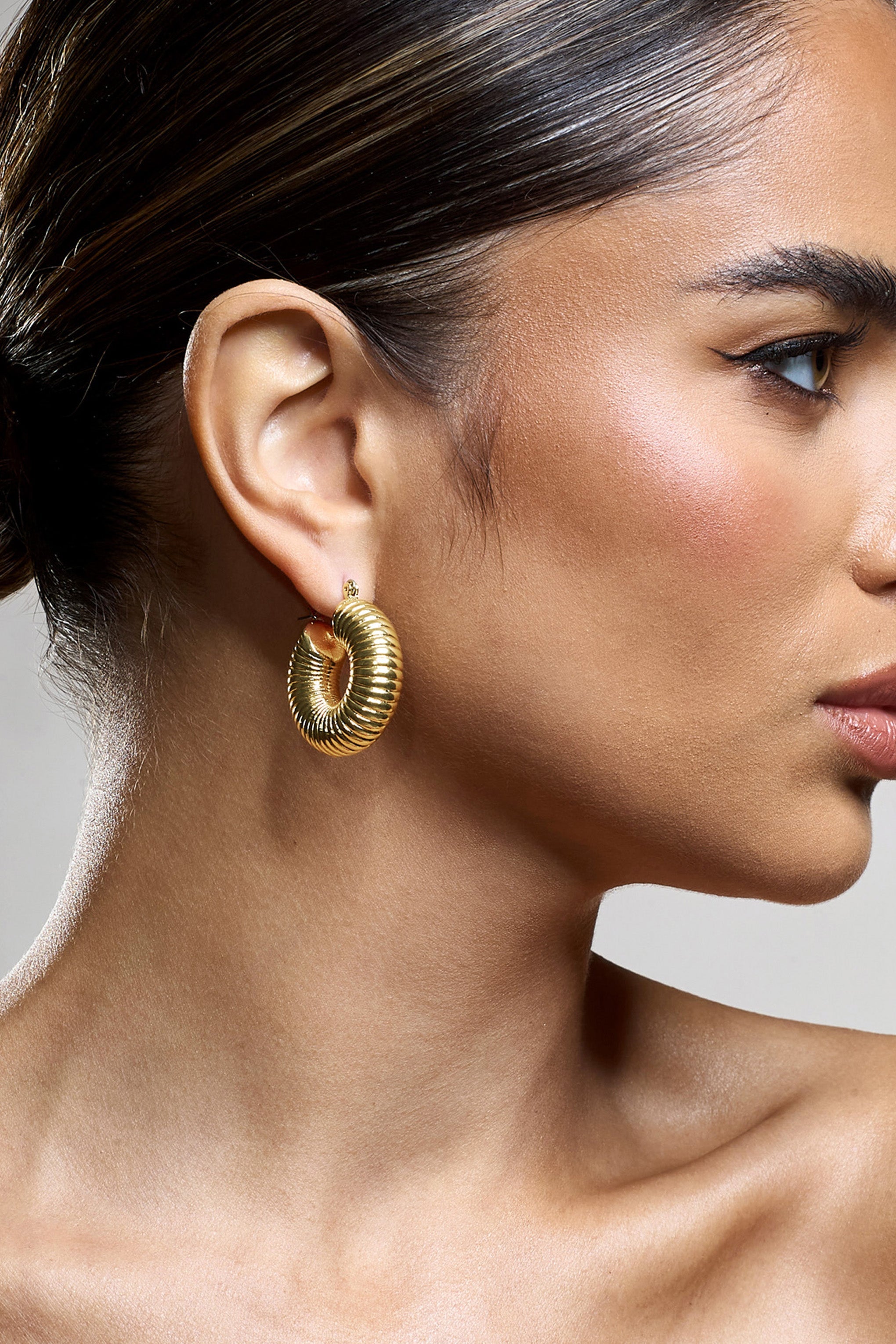 Marceline | Gold Ribbed Chunky Hoop Earrings