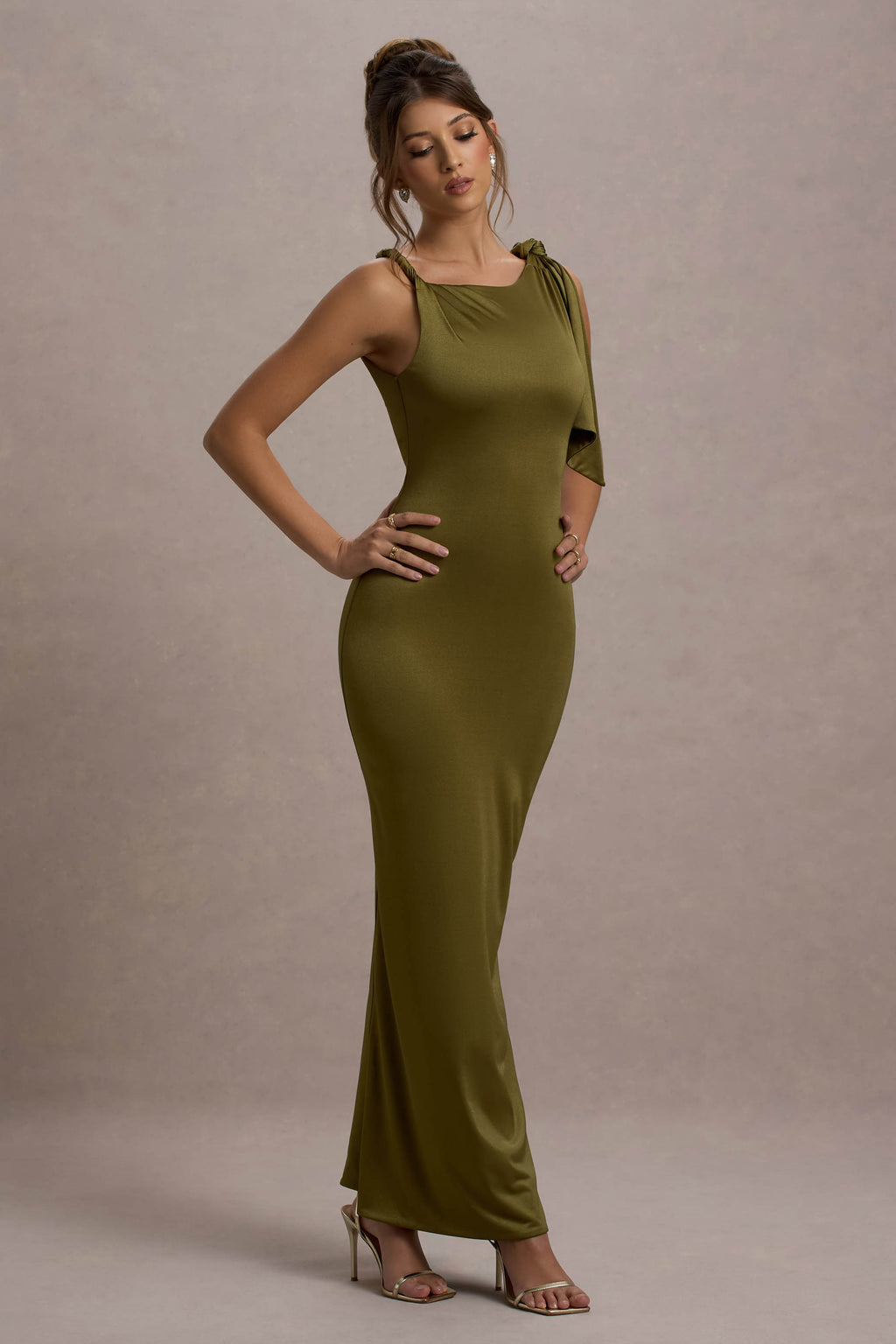 Kacey | Olive Twisted Knot Maxi Dress