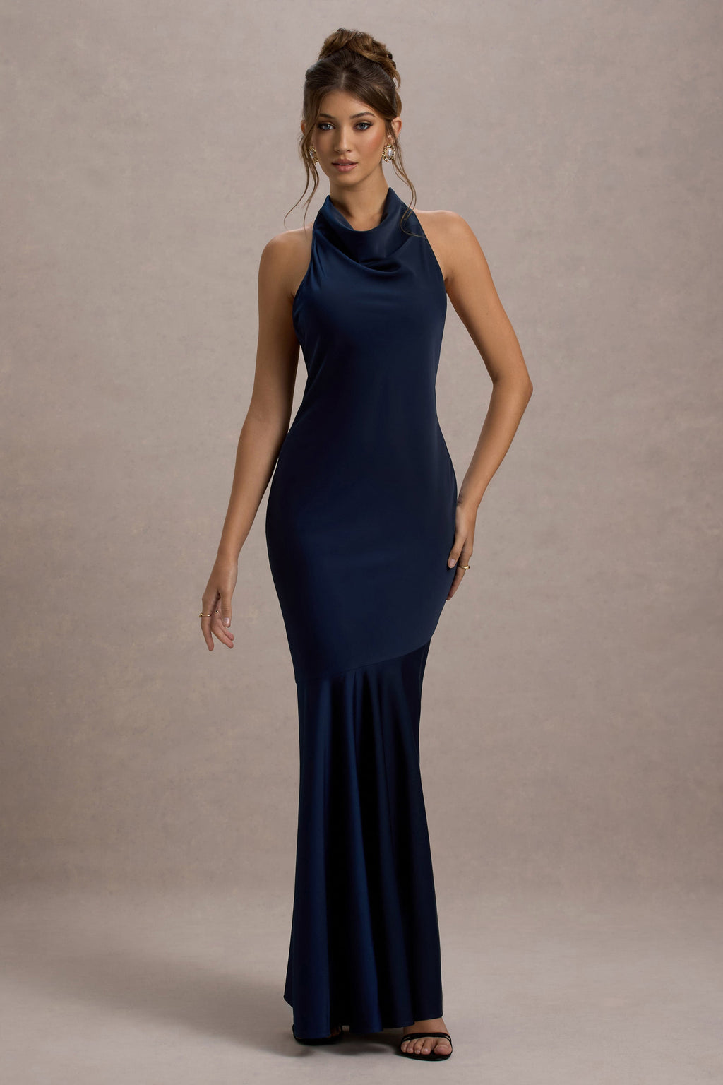 Amelita | Navy Satin Cowl-Neck Maxi Dress