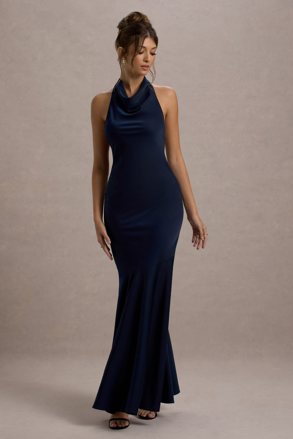 Amelita | Navy Satin Cowl-Neck Maxi Dress