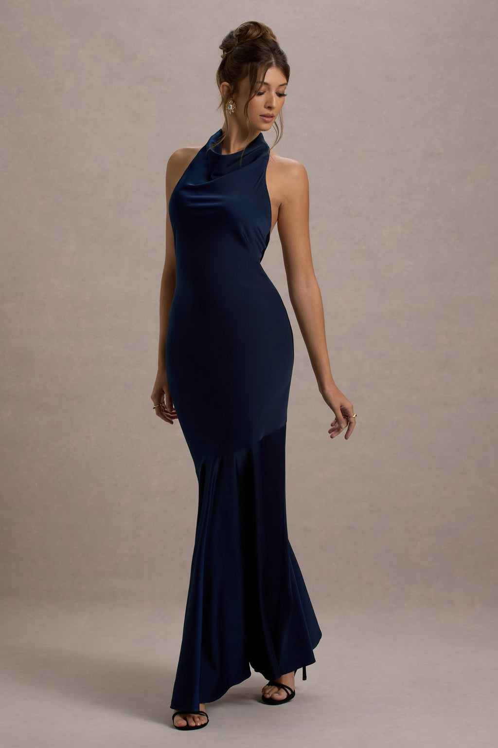 Amelita | Navy Satin Cowl-Neck Maxi Dress
