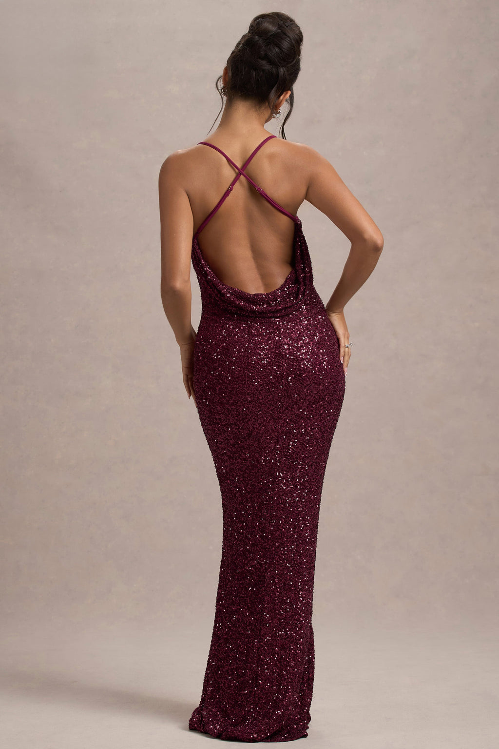 Cosmic | Berry Sequin Square-Neck Strappy Maxi Dress