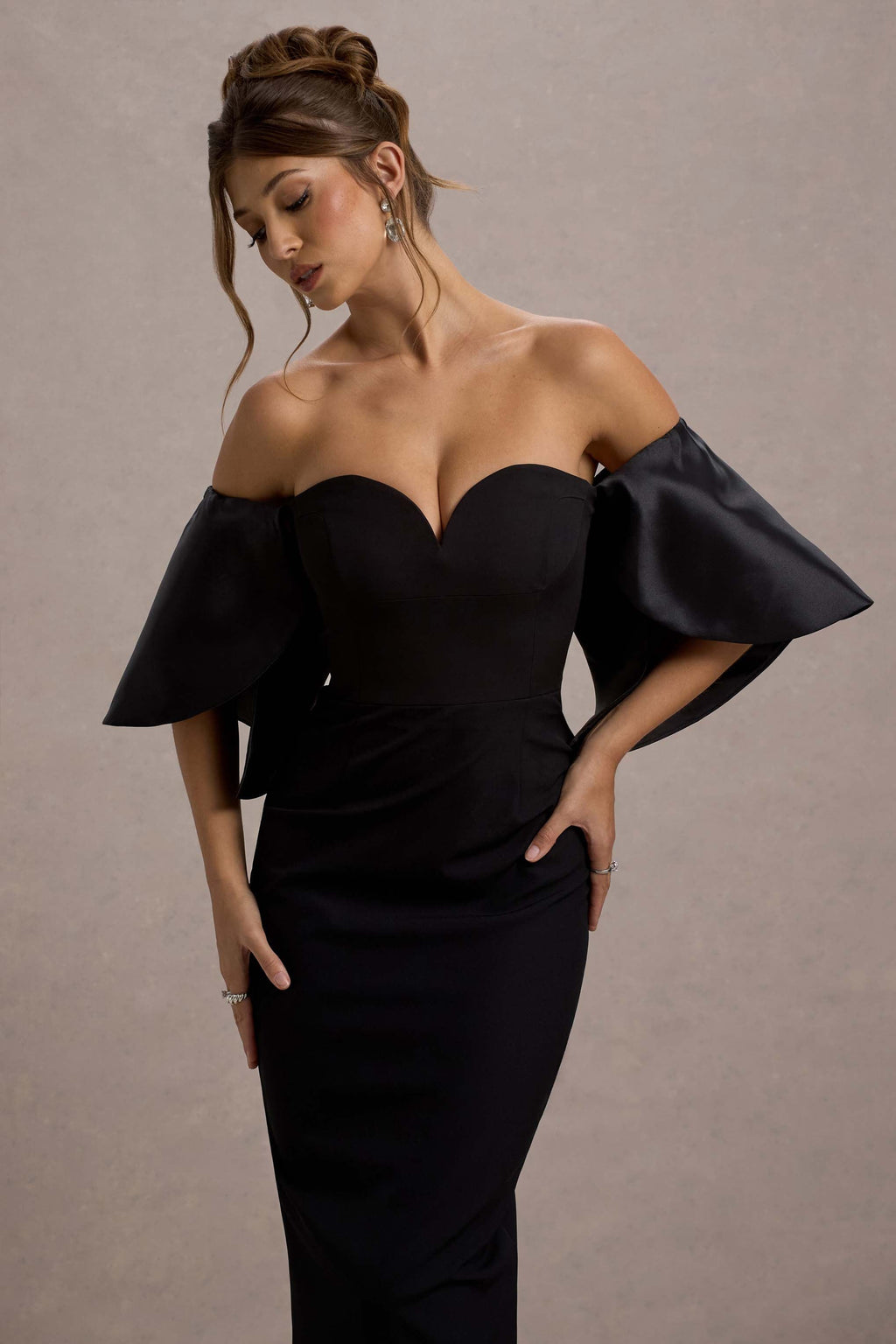 Dalani | Black Corset Maxi Dress With Satin Puff Sleeves