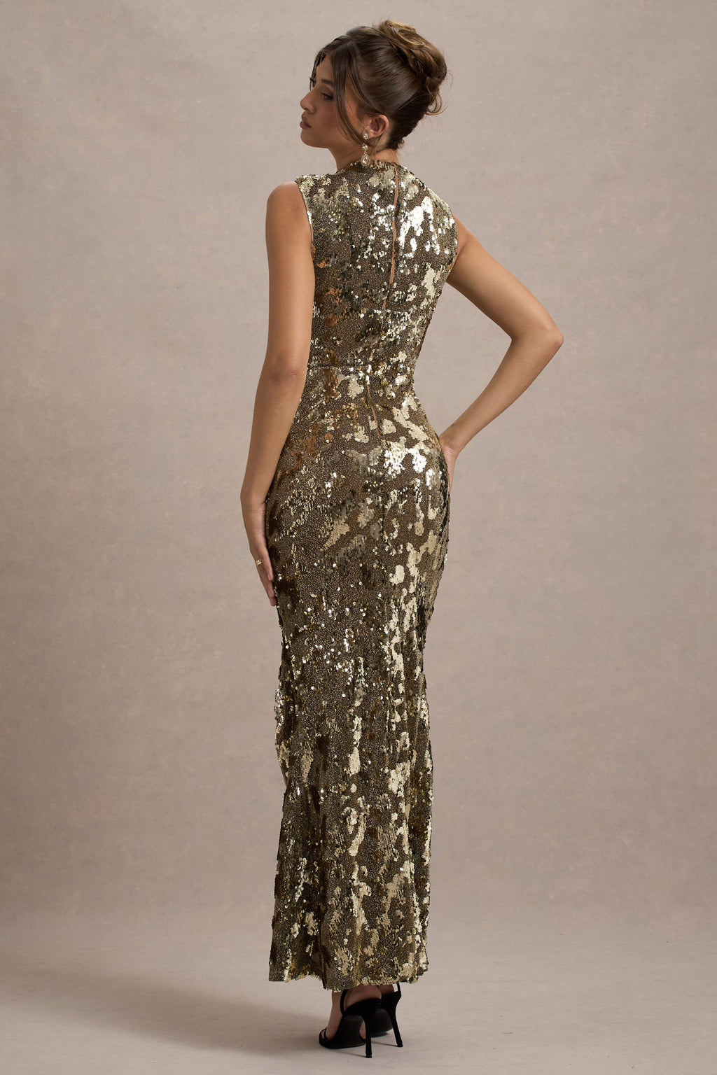 Cleopatra |  Gold Sequin Split Maxi Dress