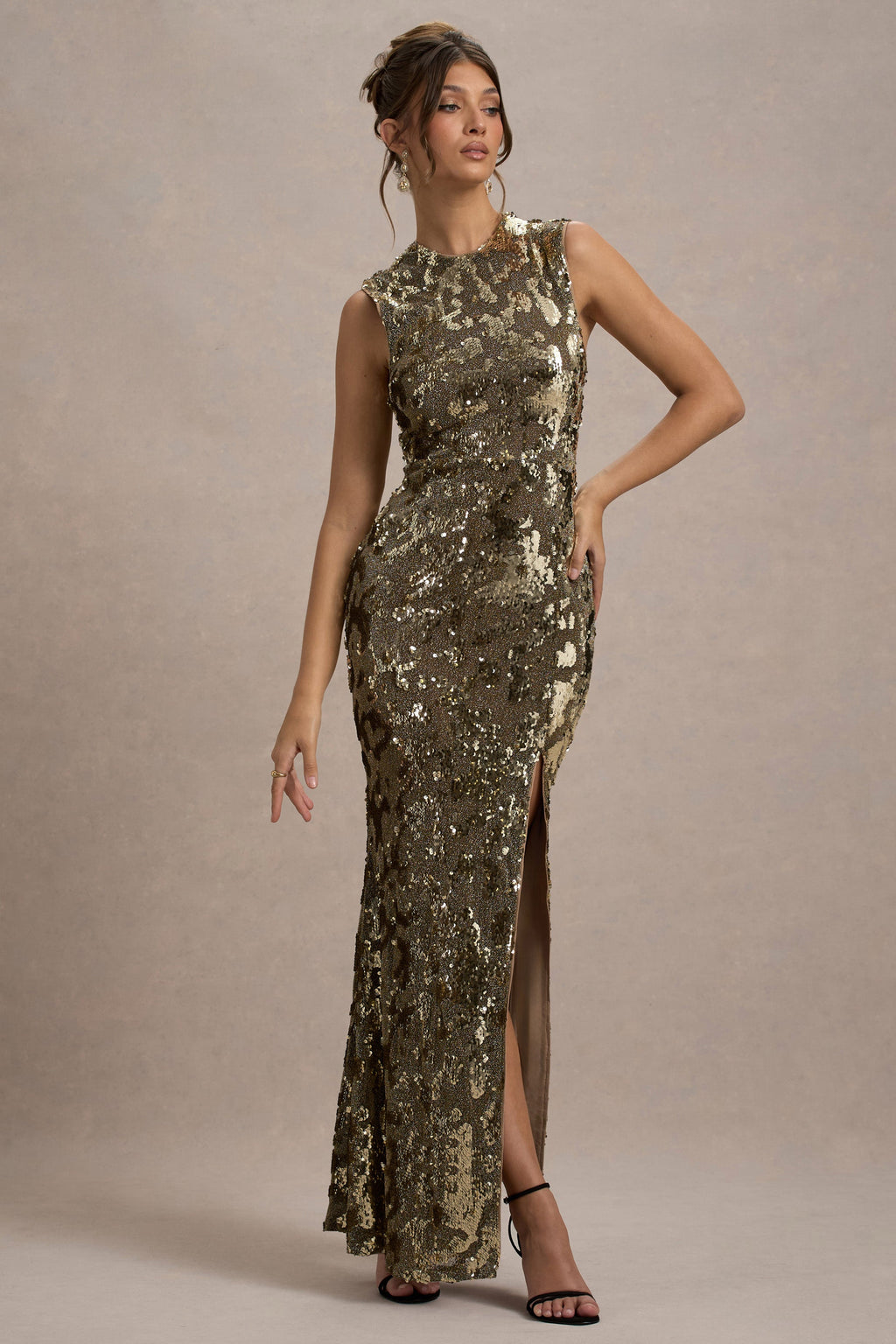Cleopatra |  Gold Sequin Split Maxi Dress