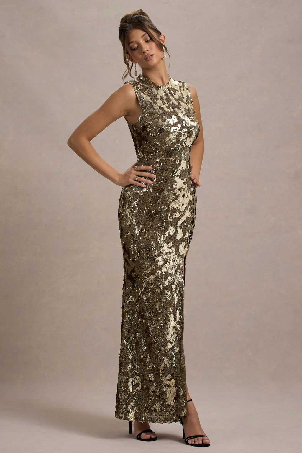 Cleopatra |  Gold Sequin Split Maxi Dress