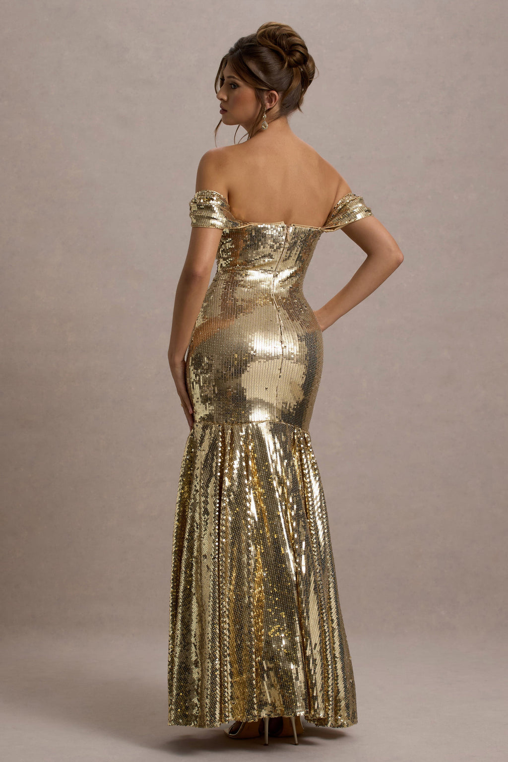 Guest Of Honour | Gold Sequin Bardot Maxi Dress