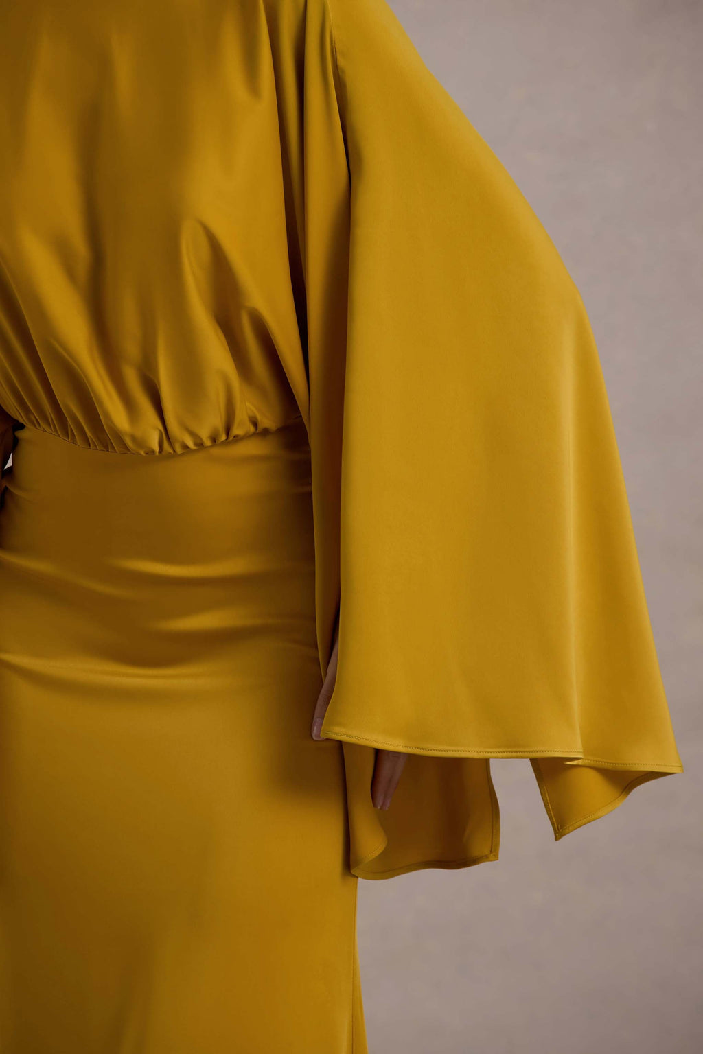 Zuzanna | Mustard Draped Maxi Dress With Cape Sleeves