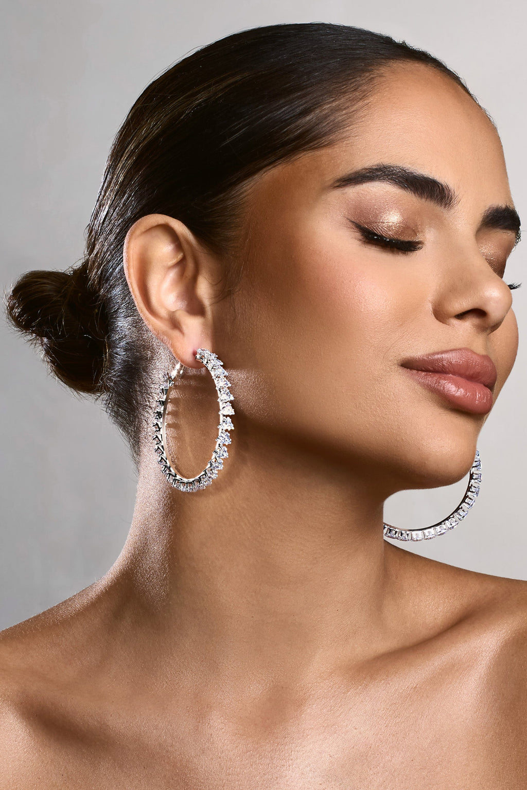 Tallulah | Silver Diamante Large Hoop Earrings