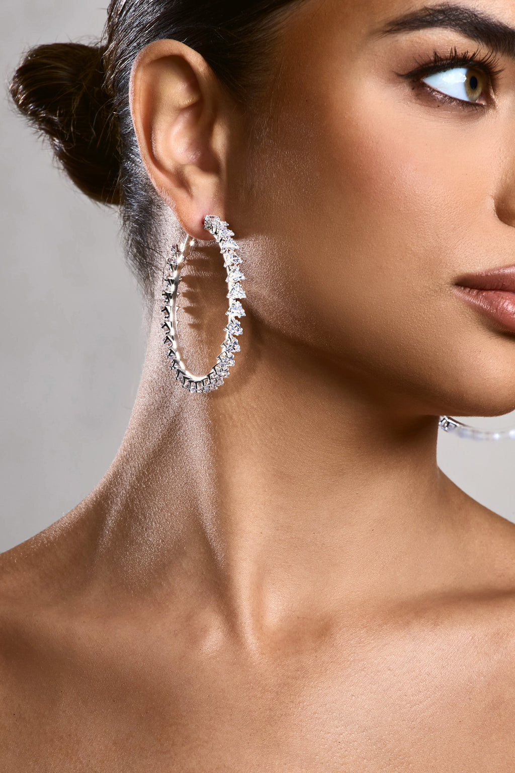 Tallulah | Silver Diamante Large Hoop Earrings