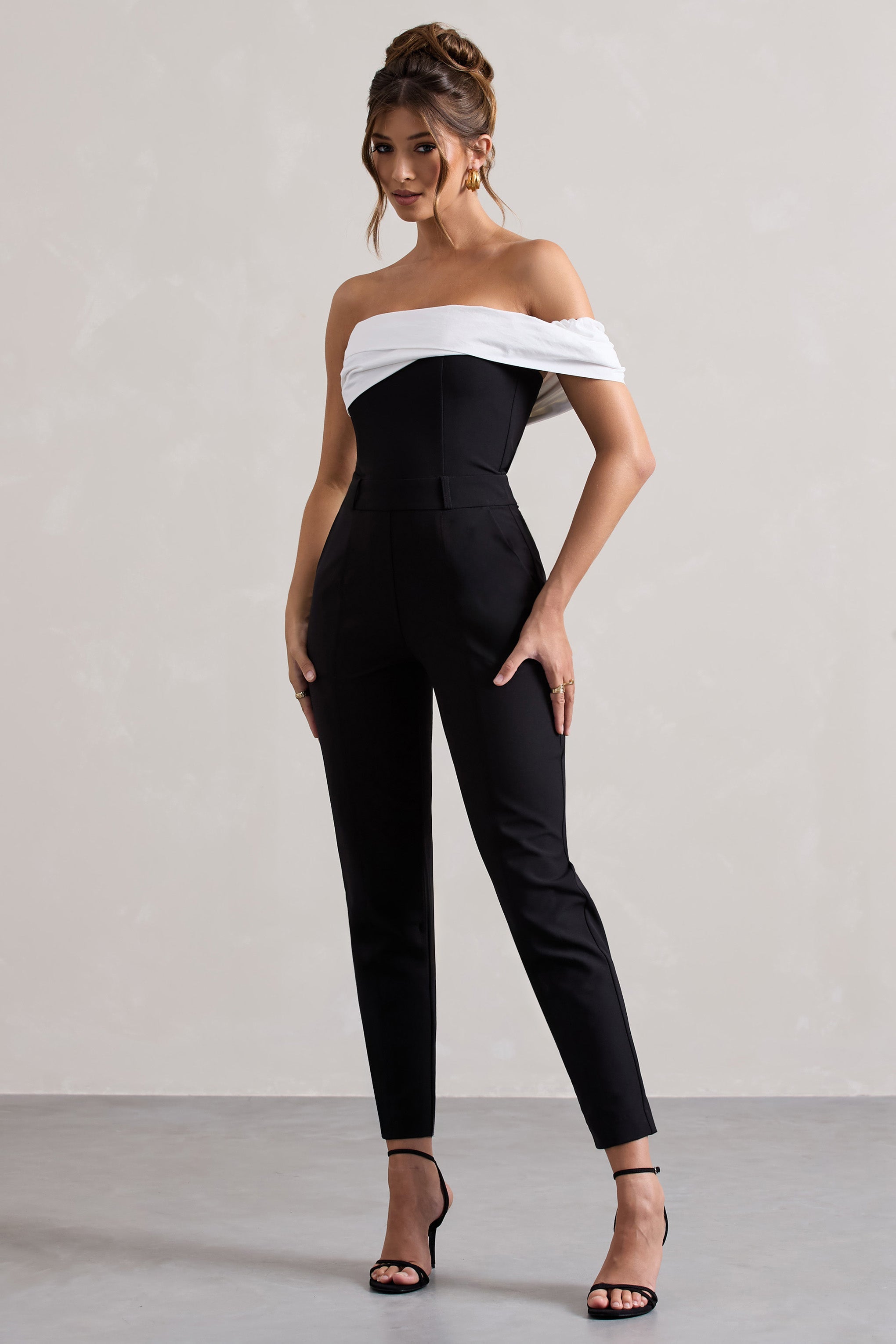 Paxton | Black Twisted Bardot Tailored Jumpsuit