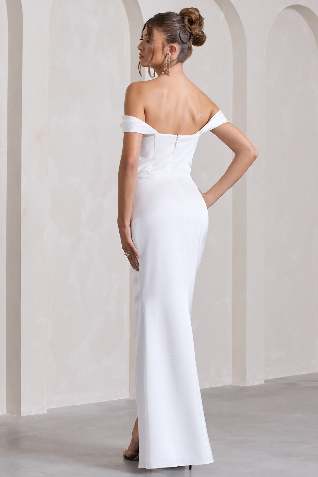 Kimberly | White Bardot Satin Maxi Dress