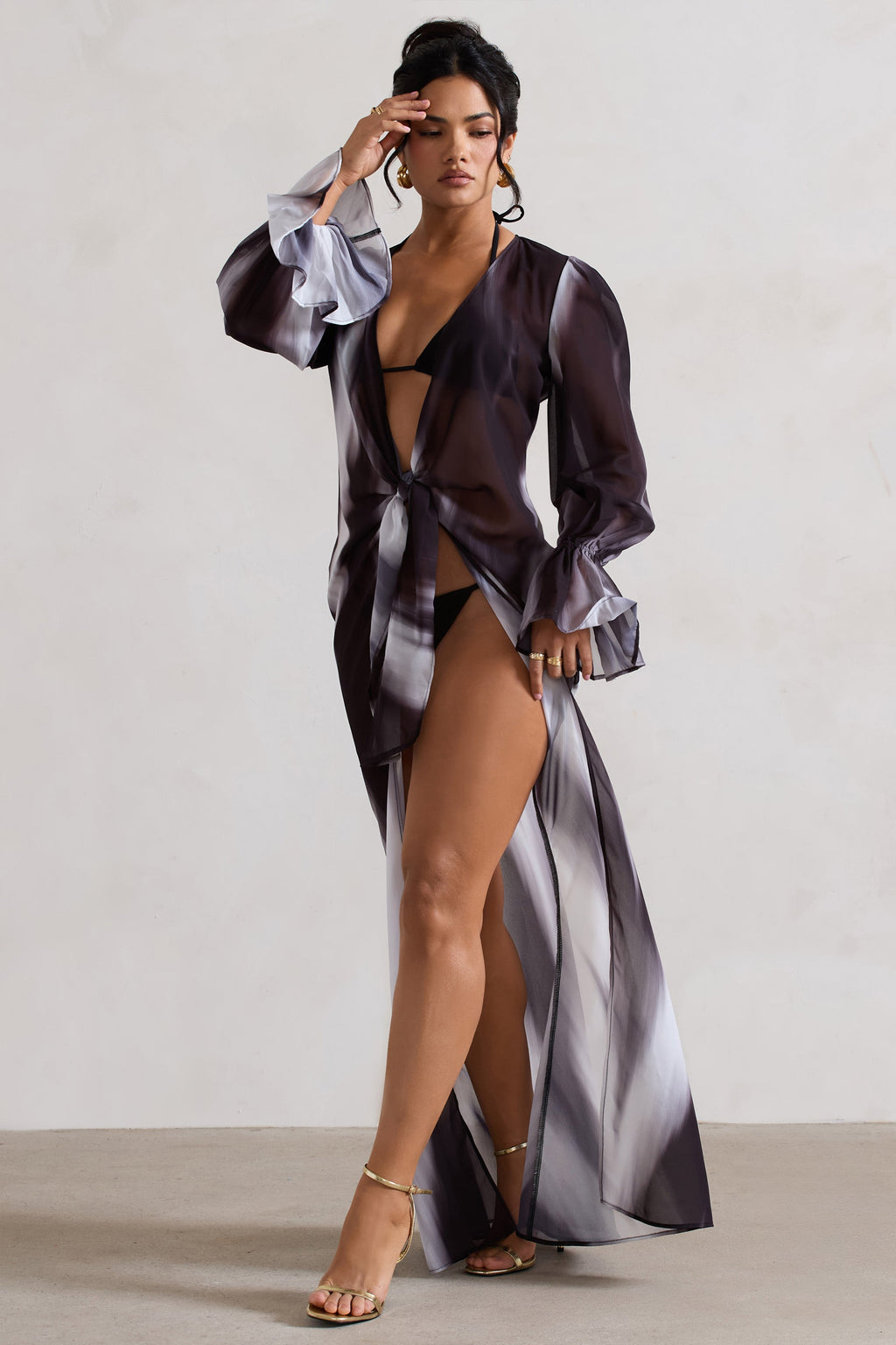 Bohemian | Black Print Longline Chiffon Cover-Up