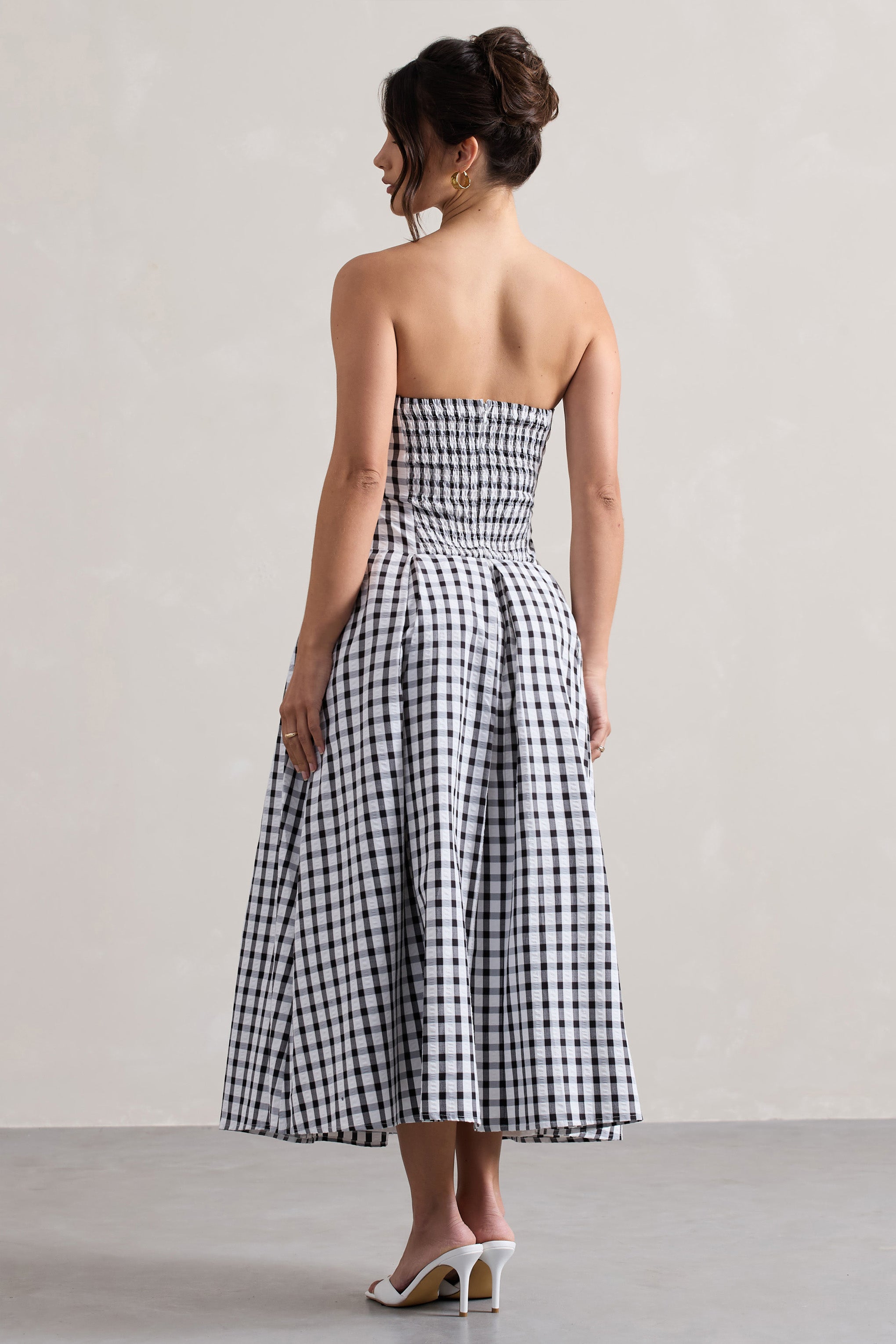 Maisy | Black & White Gingham Strapless Maxi Dress