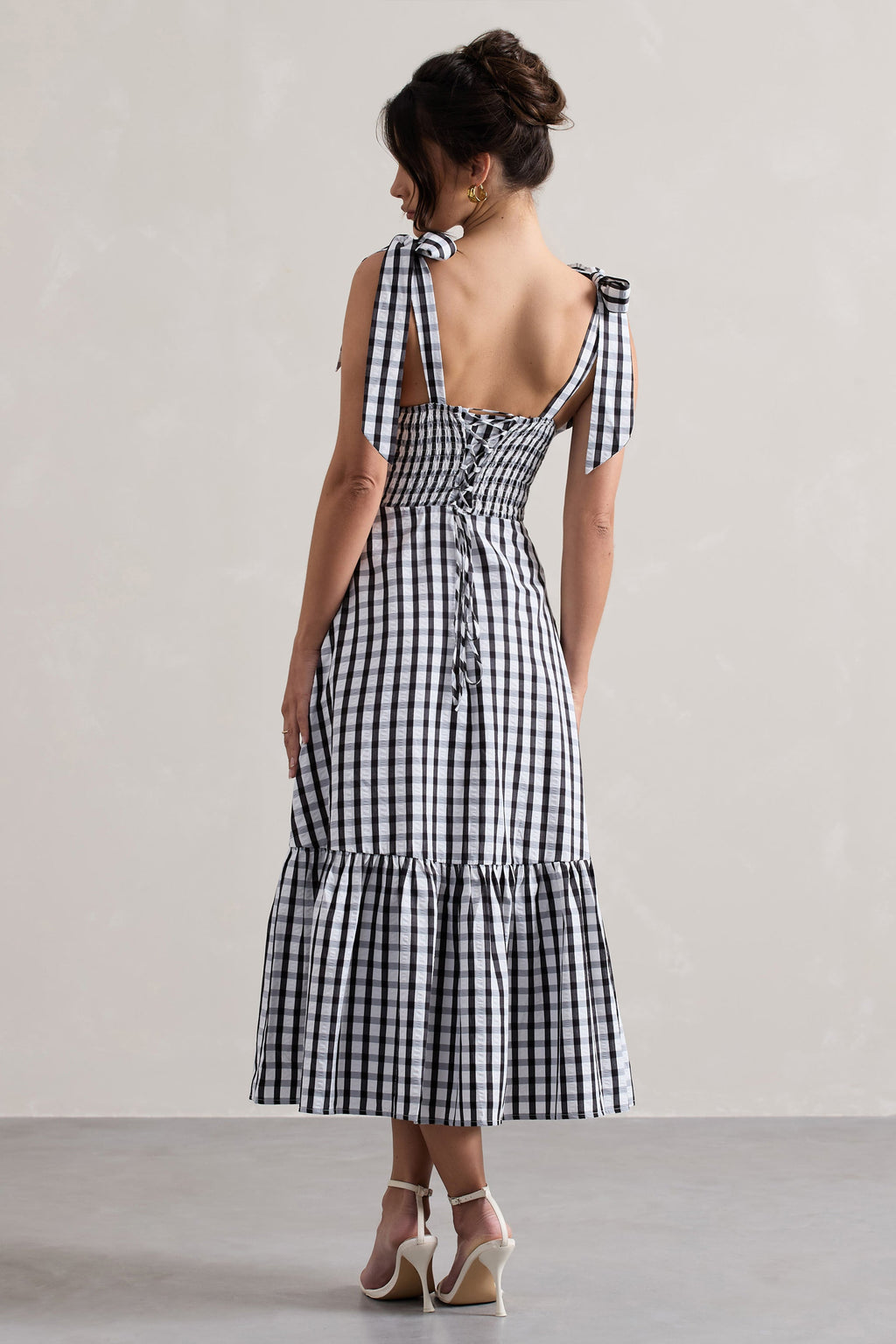 Brighton | Black & White Gingham Sweetheart Midi Dress