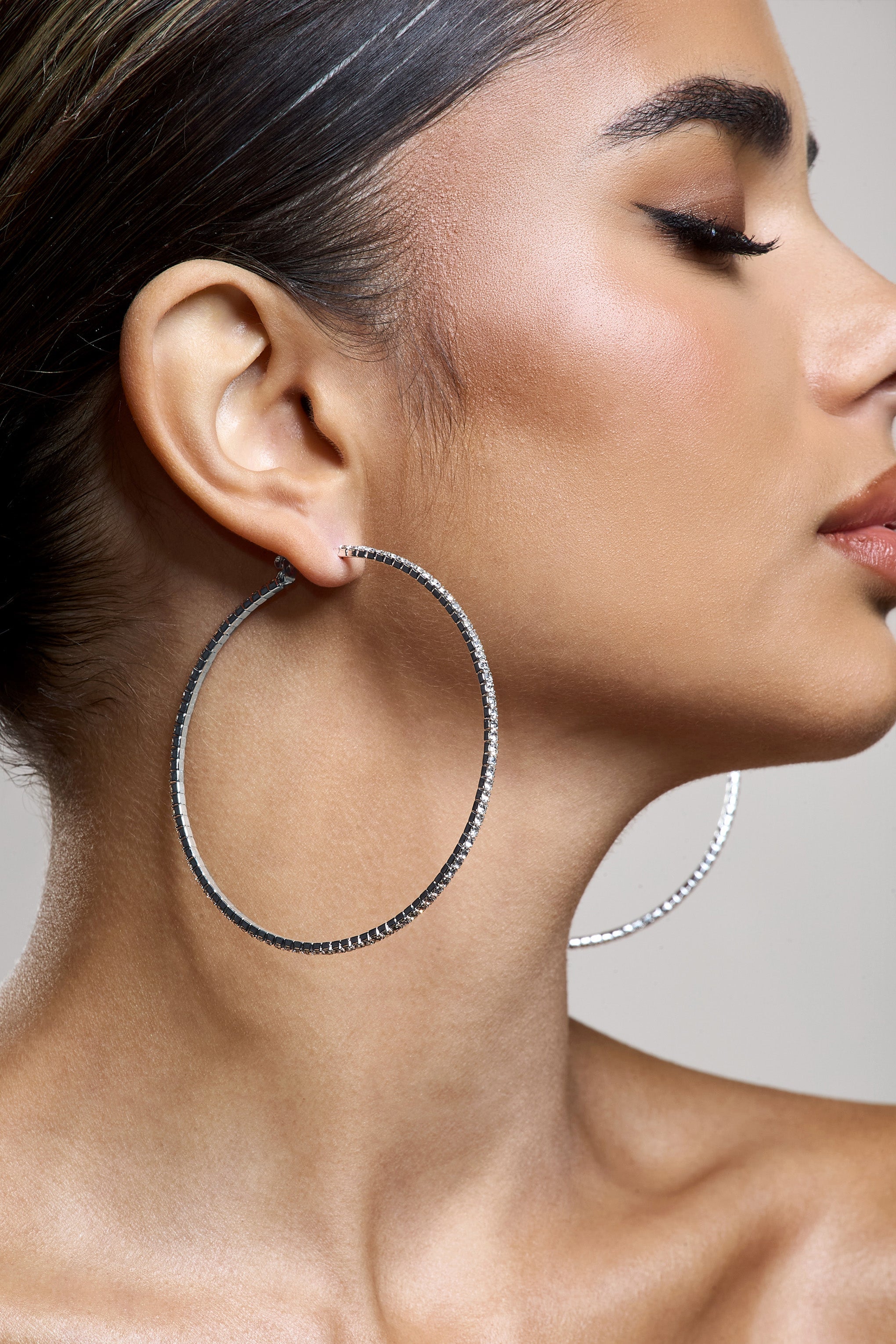 Chessie | Silver Diamante Hoop Earrings