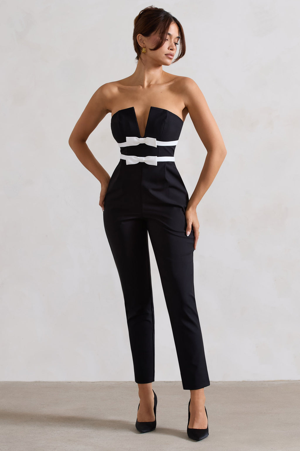 Casta | Black Strapless Tailored Straight-Leg Jumpsuit With Bows