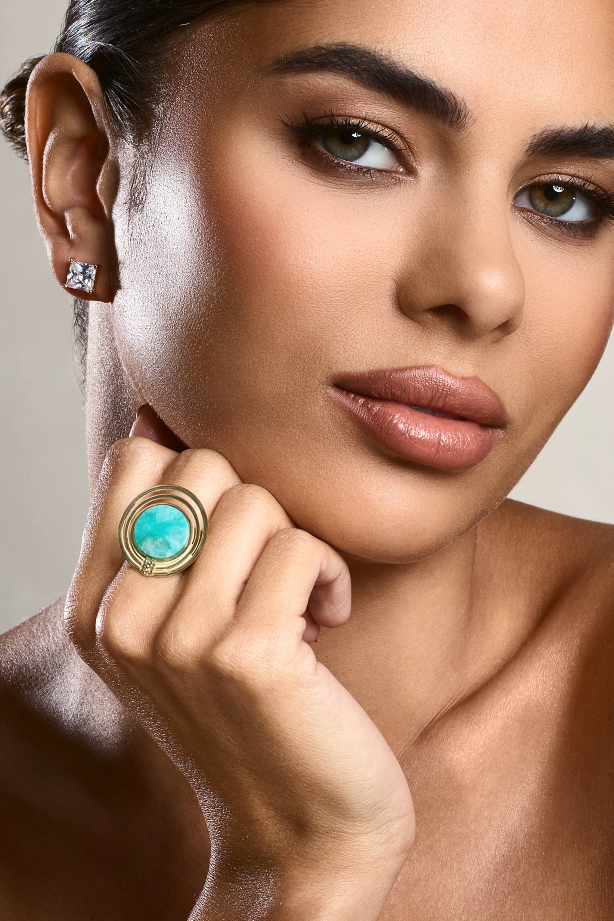 Tokya | Gold Adjustable Turquoise Pendant Ring
