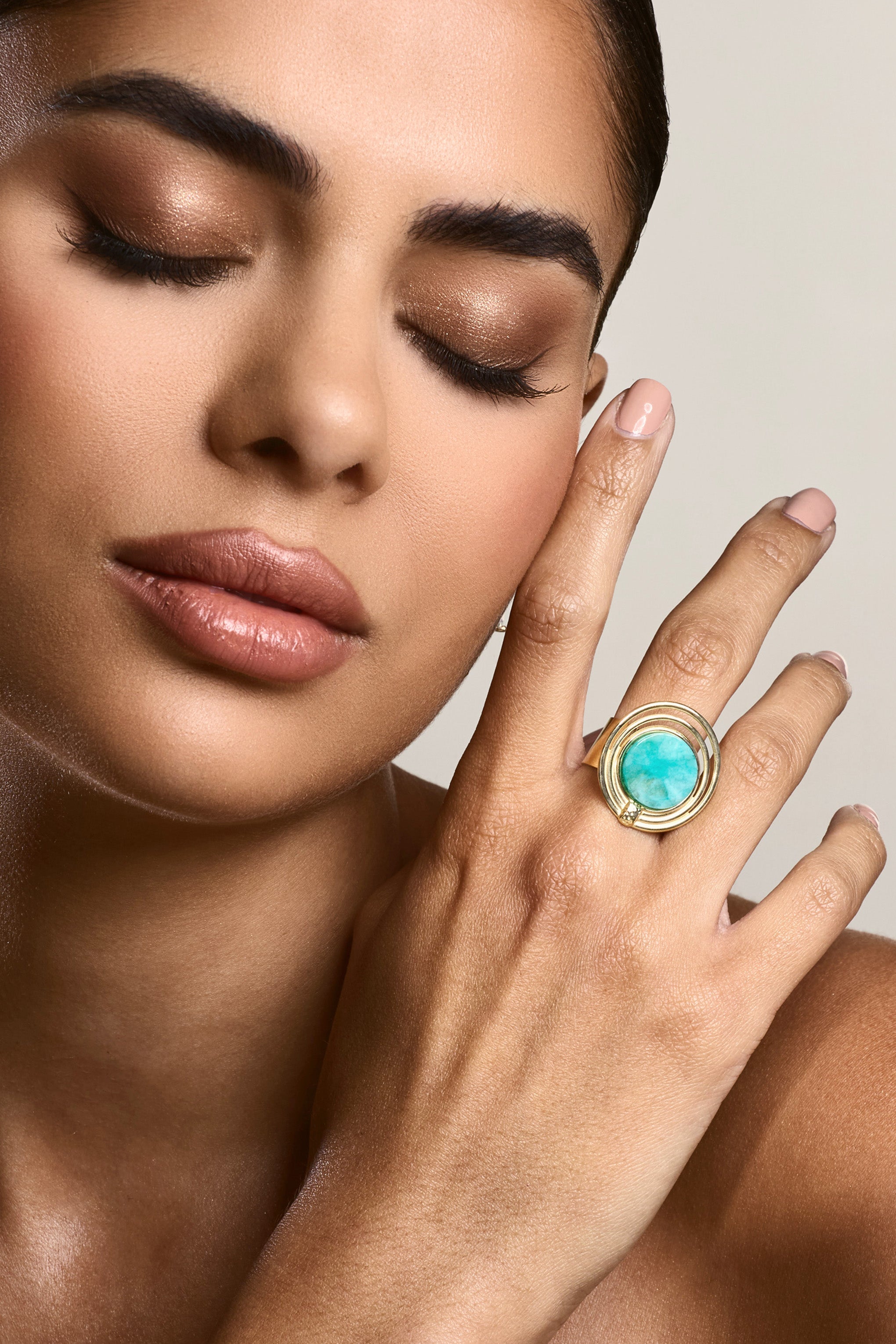 Tokya | Gold Adjustable Turquoise Pendant Ring
