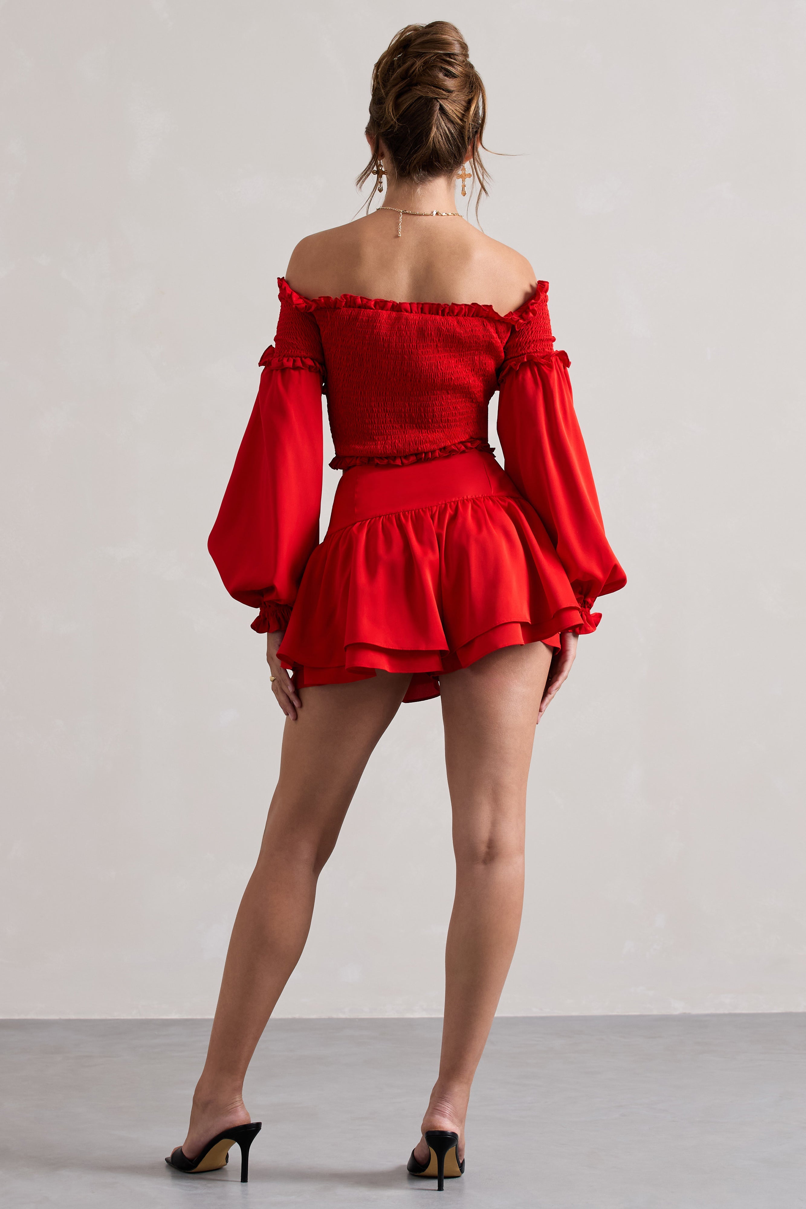 Rossana | Red Tiered Frilled Shorts